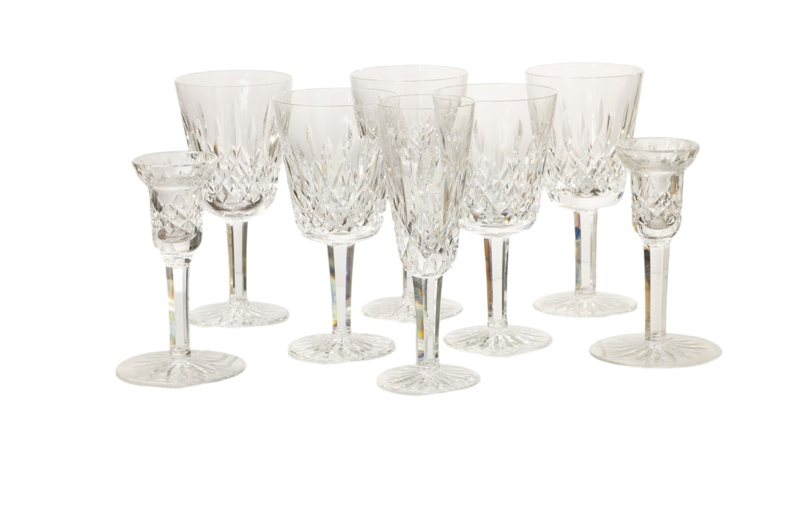 Waterford (Irish) Crystal Lismore Goblets (5), Candlesticks (2), Champagne (1) 1980, 8 PCS (1 of 5)