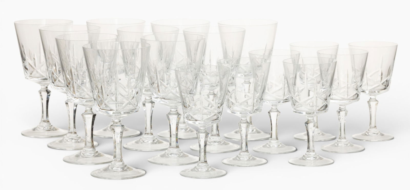 Crystal Goblets (10), Wines (7) 1950, H 6.5" 17 PCS (1 of 2)