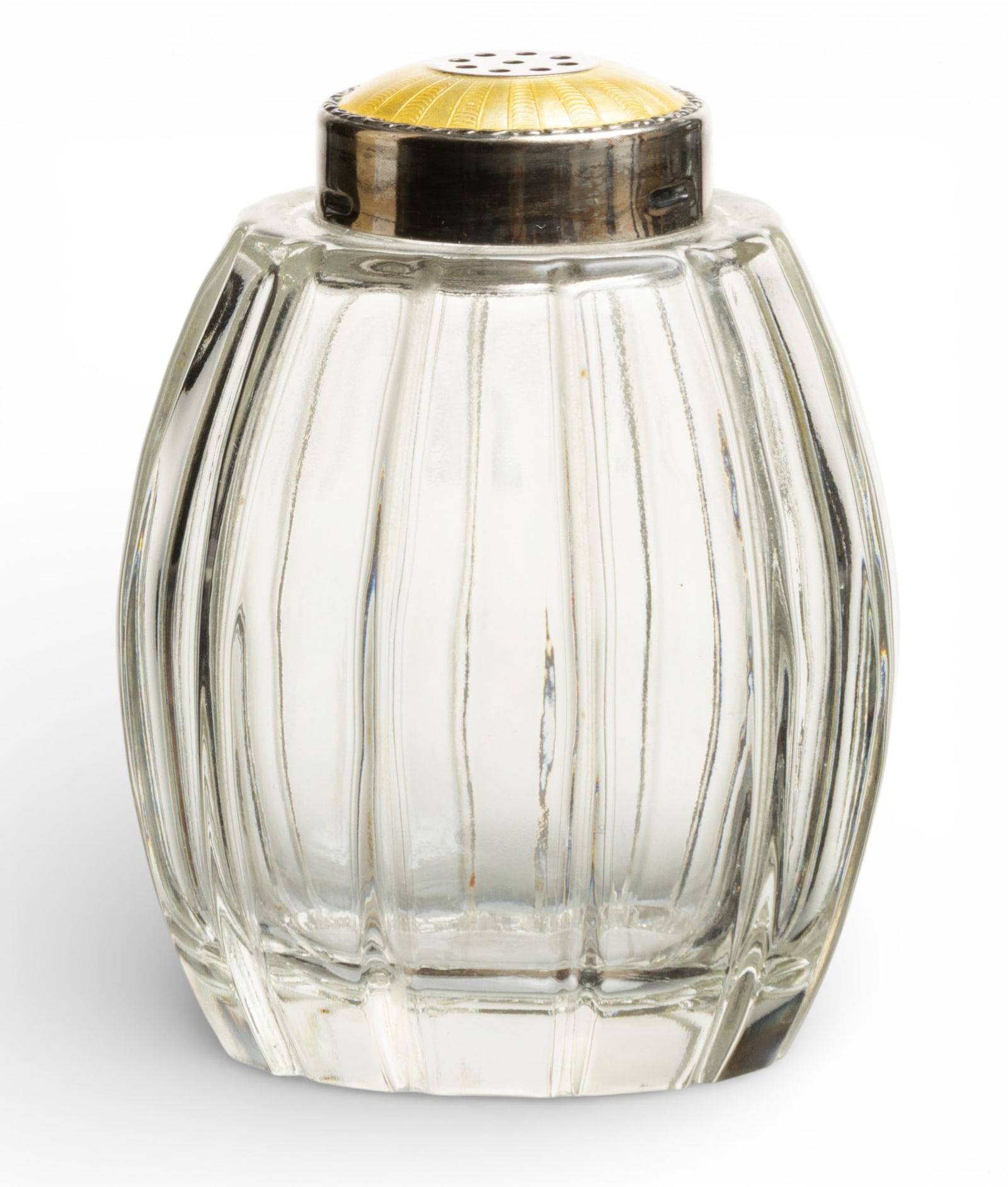 Guilloche Enamel and Crystal Muffineer, Ca. 1920, H 4" Dia. 3" (1 of 3)