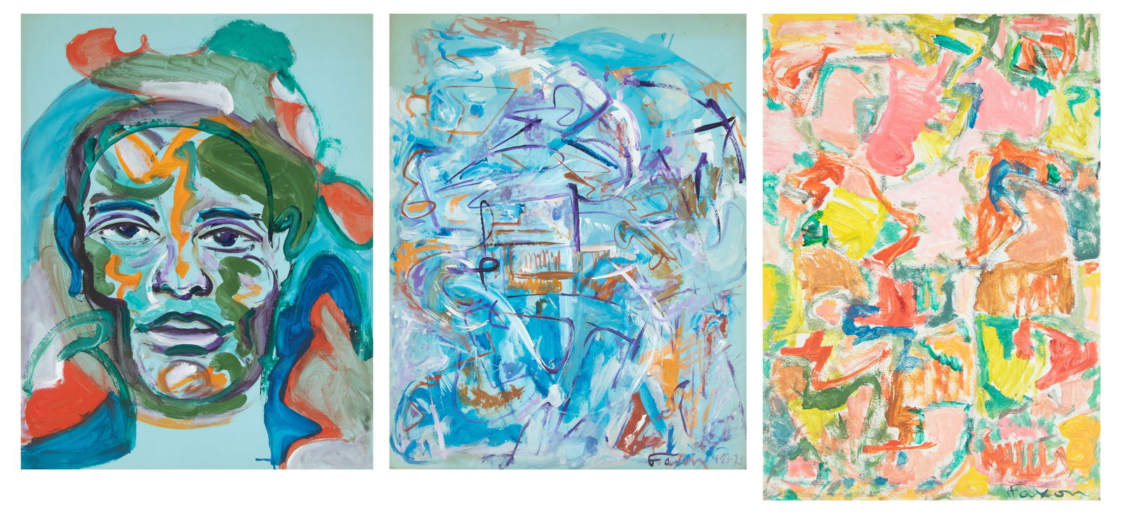 Jack Faxon (American, 1936-2020) Gouaches on Artist Boards 1970's, 'Portrait and Two Abstracts', H (1 of 6)