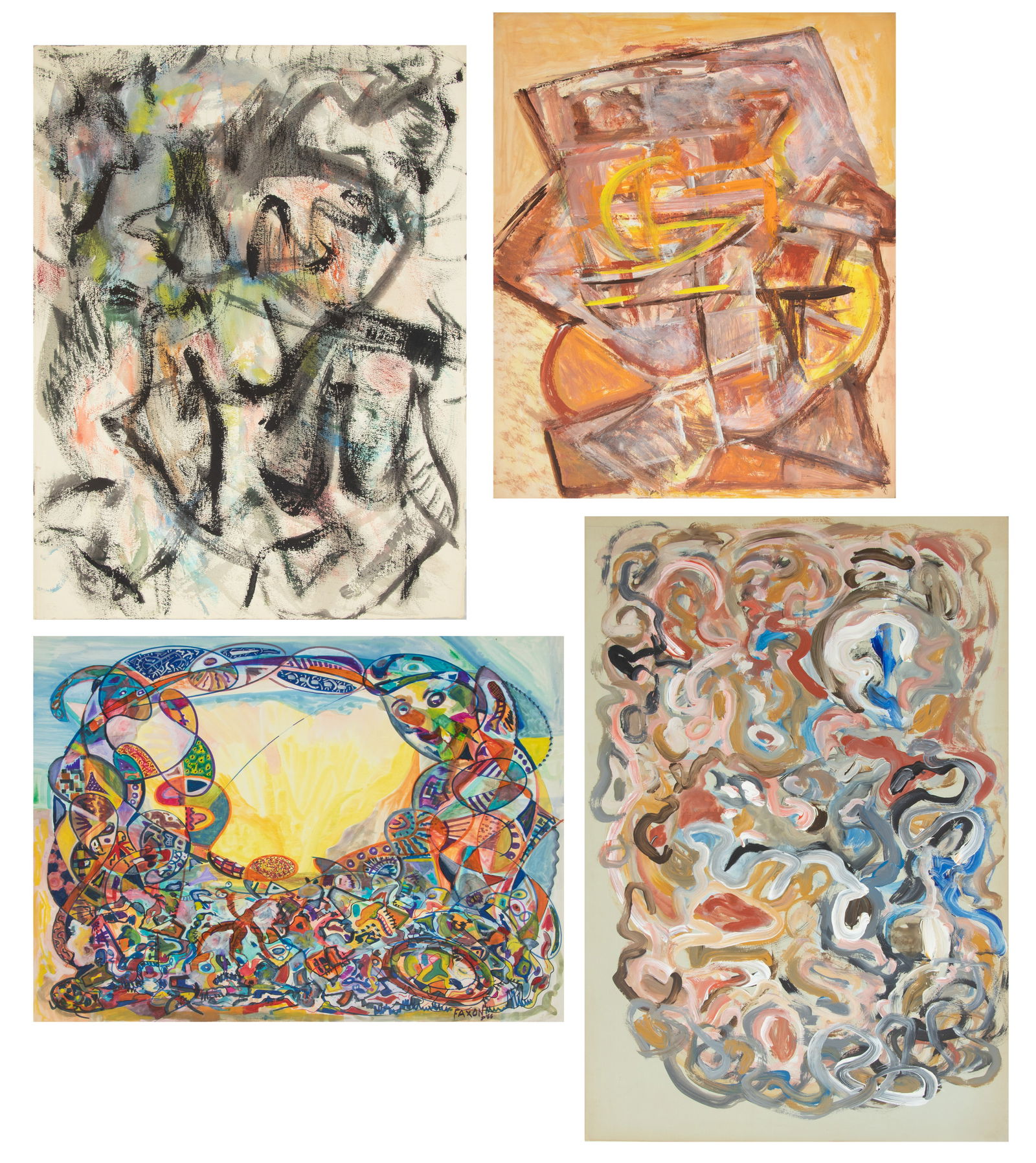 Jack Faxon (American, 1936-2020) Gouaches on Artist Board 'Four Abstract Works', H 36" W 22" 4 PCS (1 of 6)