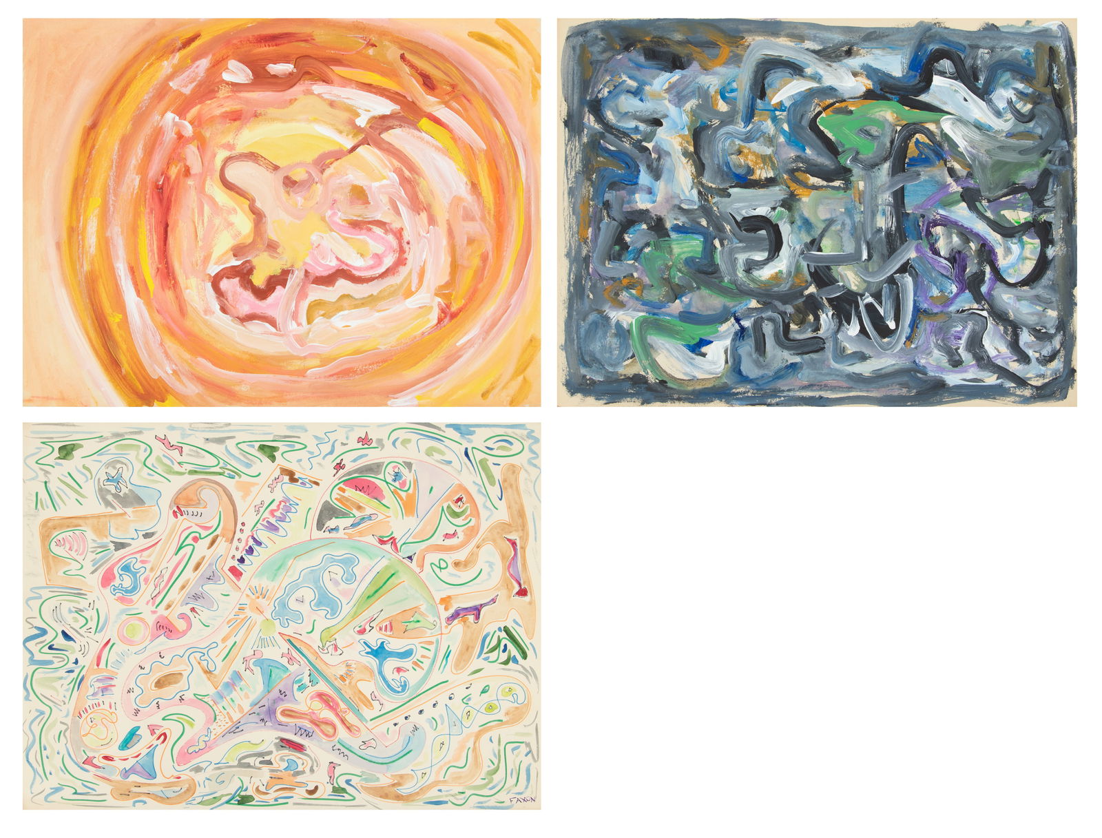 Jack Faxon (American, 1936-2020) Gouache & Mixed Media 'Abstracts', H 25" W 18" 3 PCS (1 of 8)
