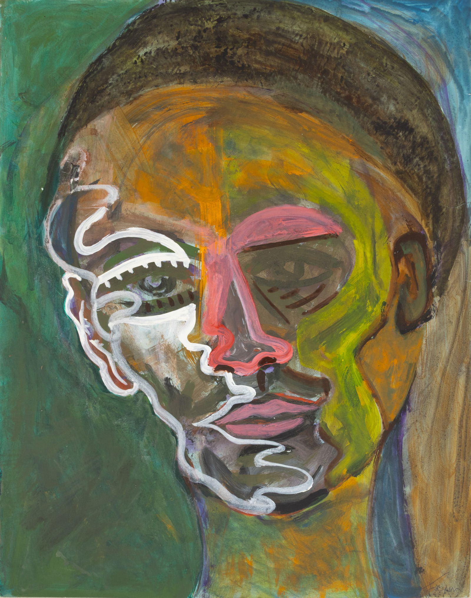 Jack Faxon (American, 1936-2020) Oil on Cardboard 'Gouache, Abstract Portrait', H 29" W 23" (1 of 4)