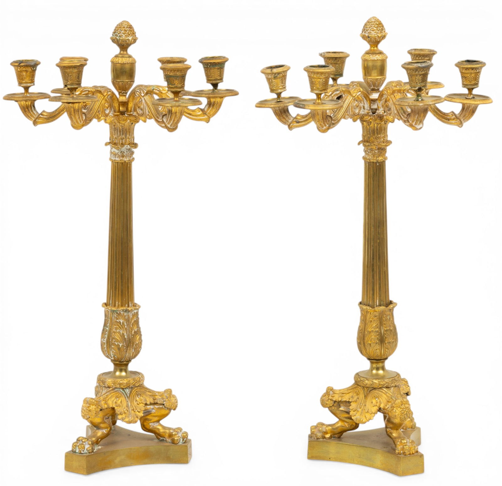 French Second Empire Period Doré Bronze Candelabra, Ca. 1860-70, H 22" Dia. 12" 1 PAIR (1 of 5)