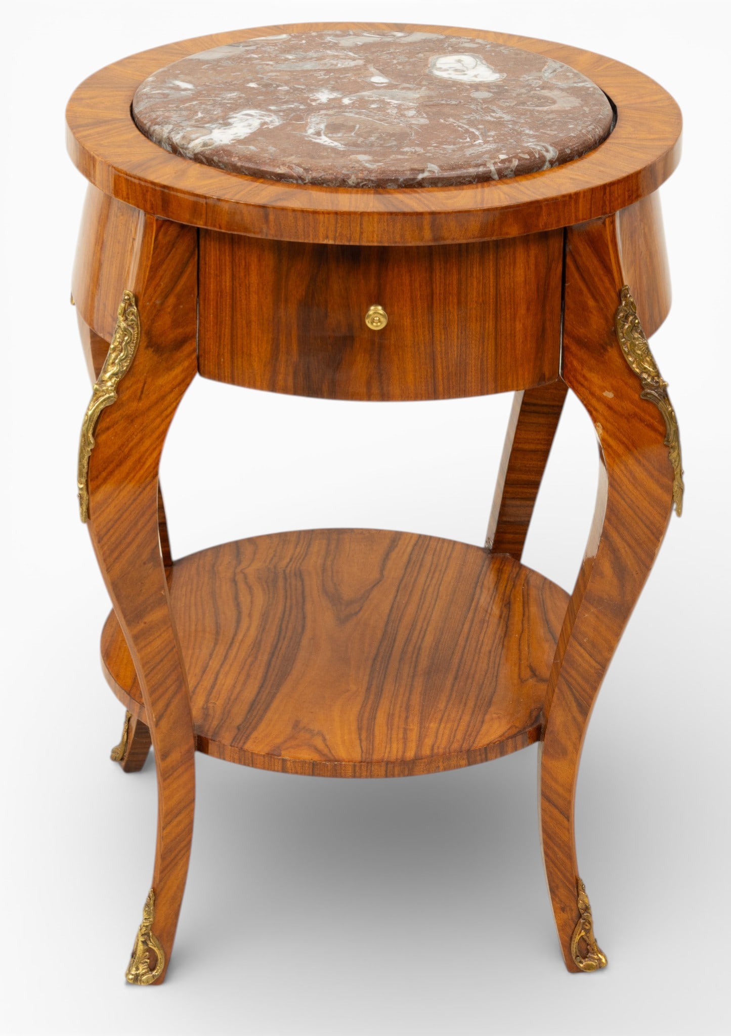 Marble-Top Veneer Gueridon Table with Bronze Mounts H 29" Dia. 21" (1 of 6)