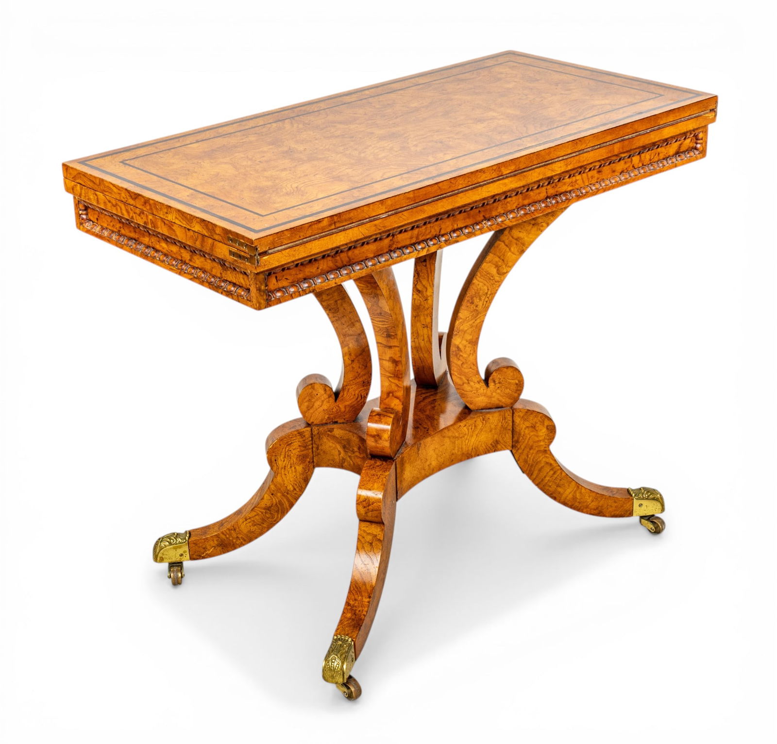 Baker Furniture (American) Regency Burl Walnut Flip-top Games Table 20th C., H 29.25" W 36" Depth (1 of 9)