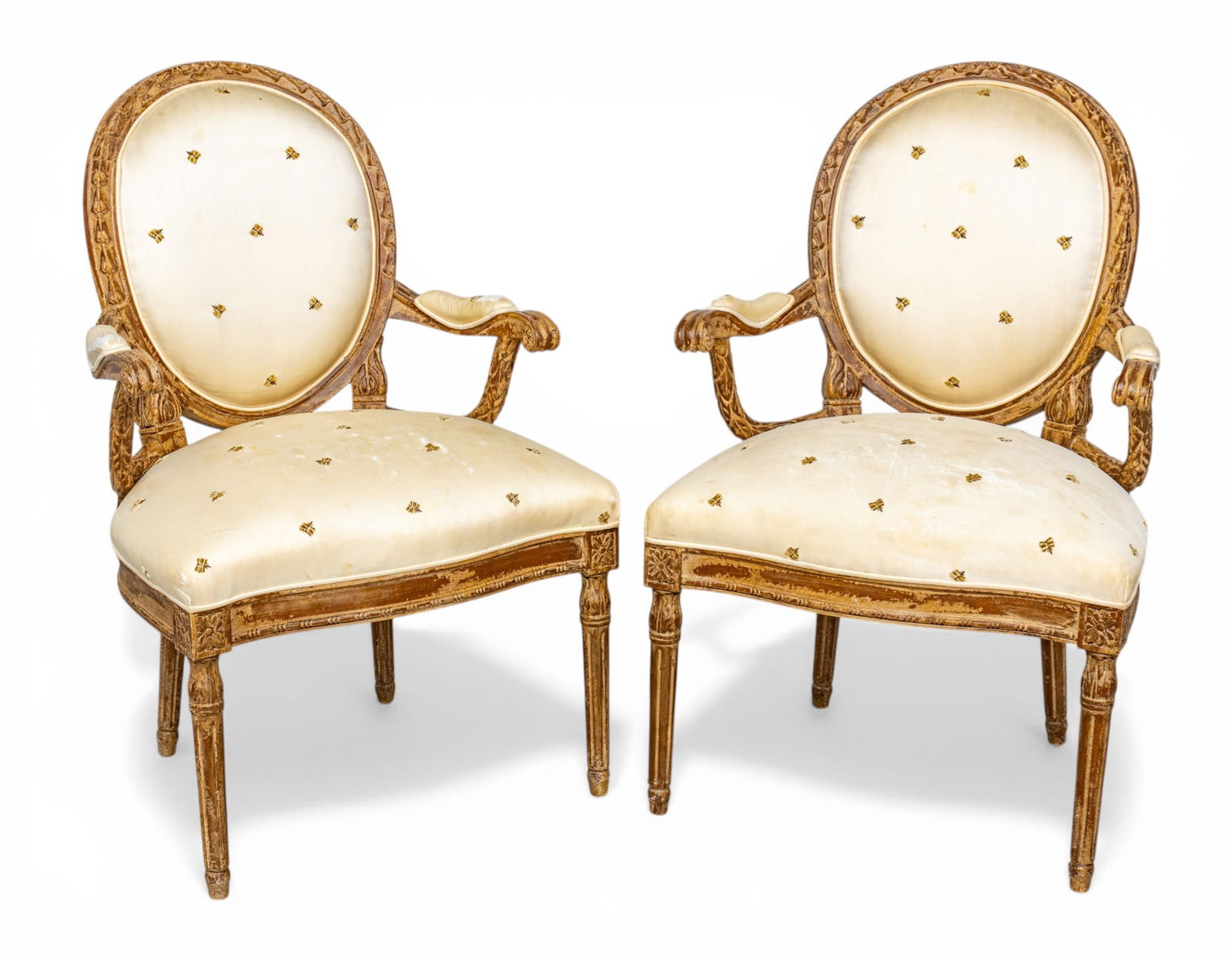 Louis XVI Style Upholstered Armchairs H 39.75" W 25.75" Depth 18" 1 PAIR (1 of 6)