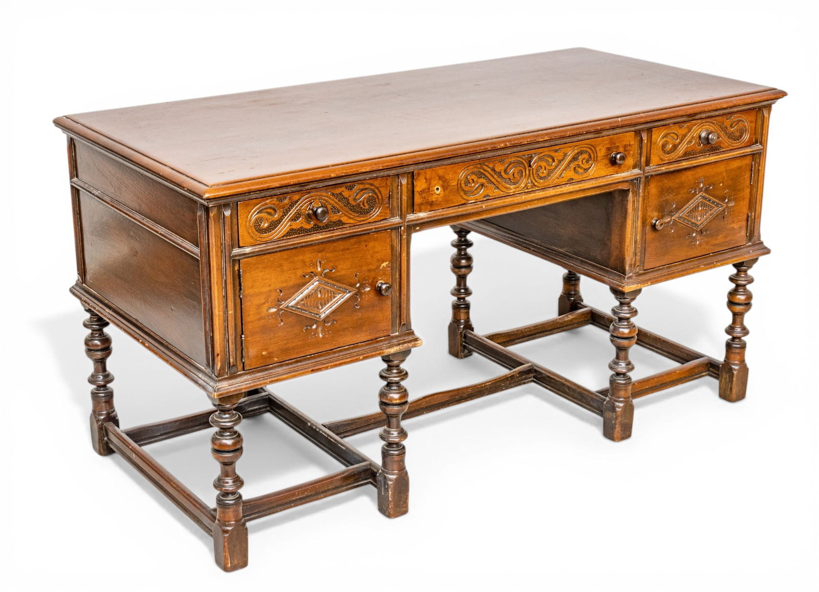 Jacobean Style Mahogany Desk H 30" W 56.5" Depth 27" (1 of 10)