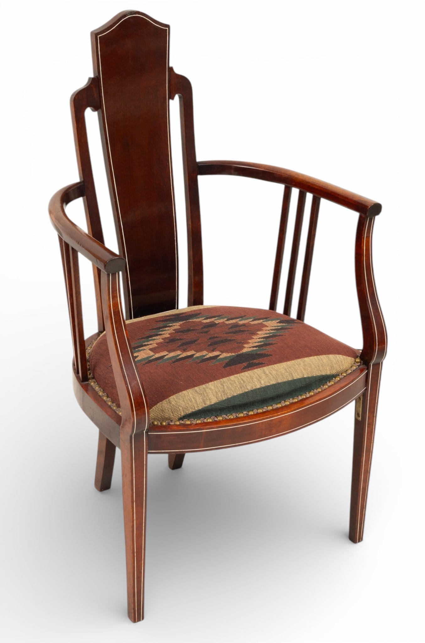 Art Nouveau Mahogany Armchair, Ca. Early 20th C., H 38.5" W 23" Depth 24" (1 of 5)