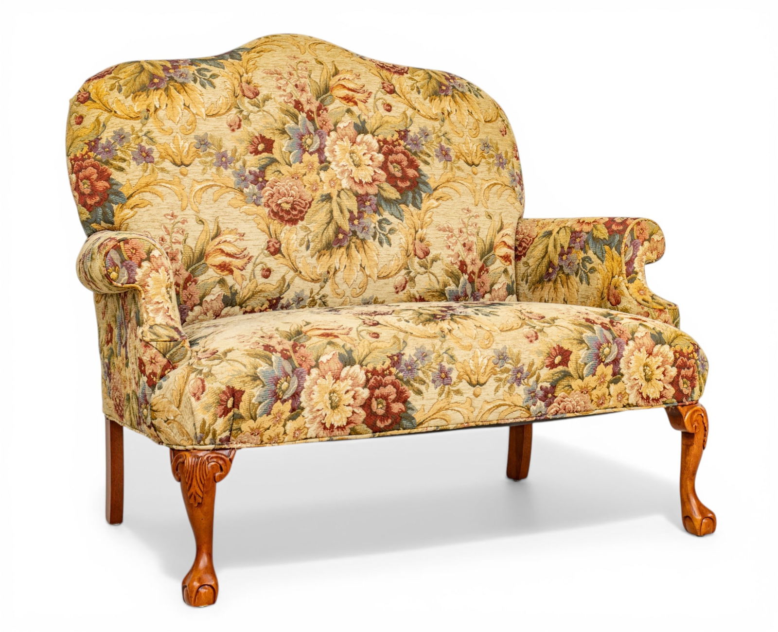 Queen Anne Style Upholstered Settee 20th C., H 36" W 50" Depth 33" (1 of 9)