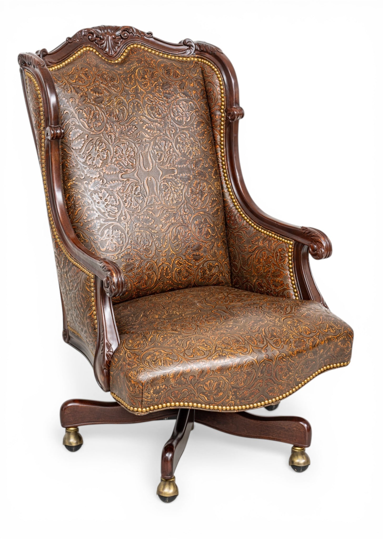 Robb & Stucky Furniture Co. Tooled Leather Executive Office Chair 2000, H 45.25" W 27.5" Depth 25" (1 of 5)