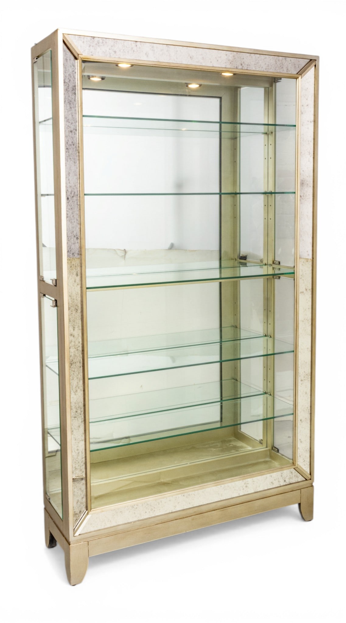 Modern Mirror Back Illuminated Display Cabinet, Plate Glass Shelves H 82" W 46" Depth 14" (1 of 5)