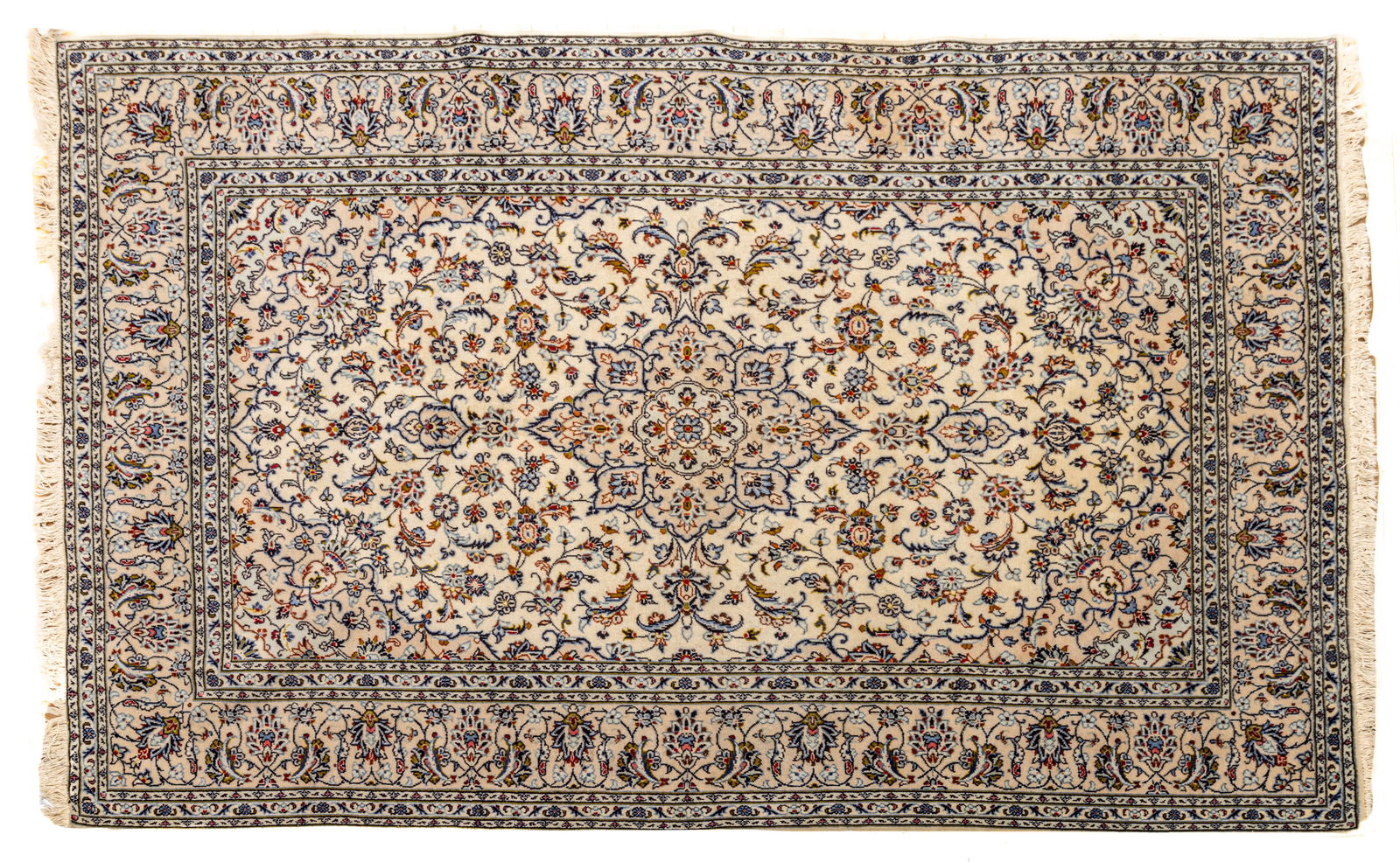 Persian Isfahan Handwoven Wool Rug, Ca. 1980, W 6' 7" L 9' 8": Persian Isfahan Handwoven Wool Rug, Ca. 1980, W 6' 7" L 9' 8" Ivory central field with all over floral and vine motif. Provenance: Property from the collection of Margarat Weerakoon, Oak Park,