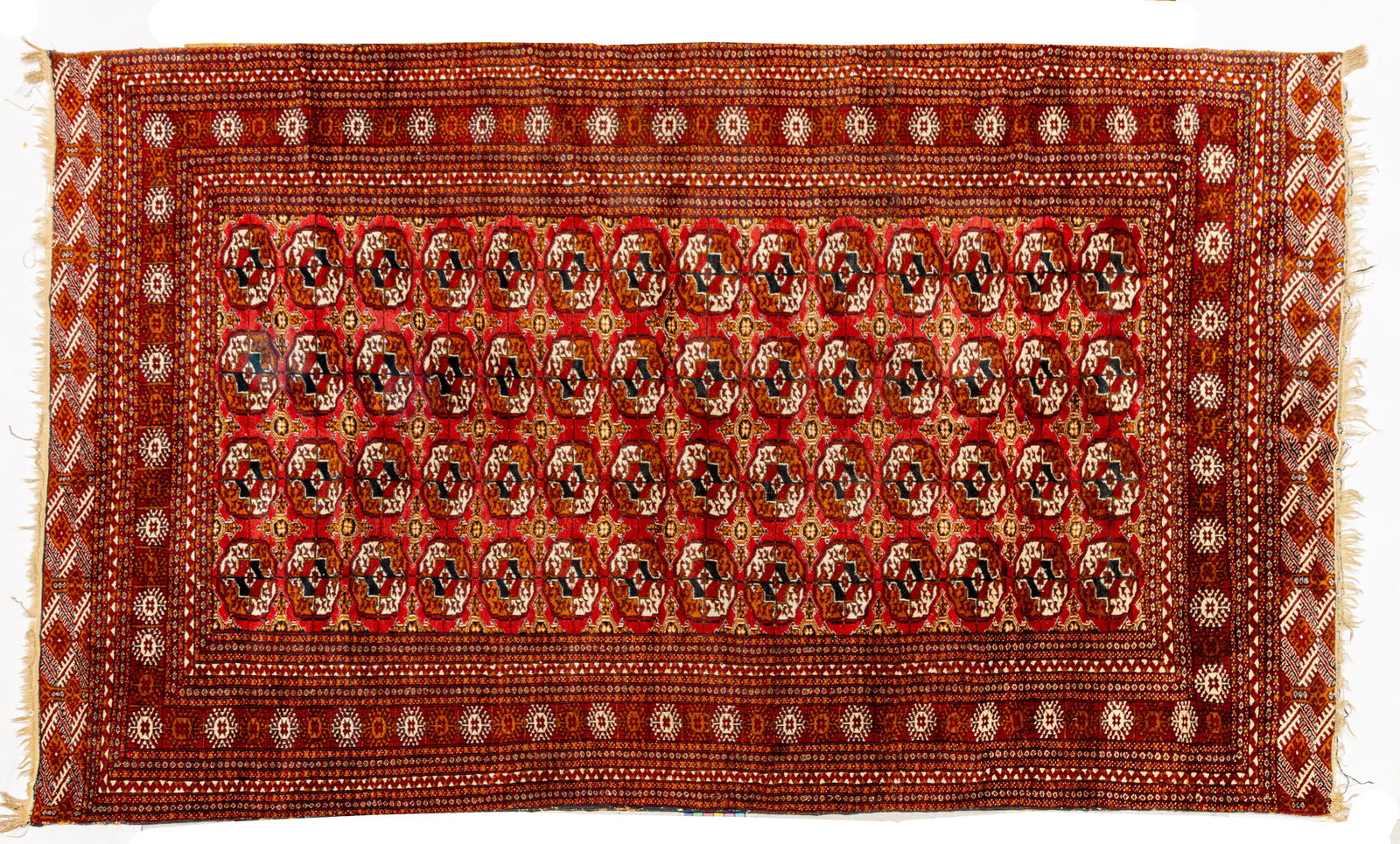 Persian Bokhara Handwoven Wool Rug, Ca. 1930-1940, W 5' 10" L 9' 2": Persian Bokhara Handwoven Wool Rug, Ca. 1930-1940, W 5' 10" L 9' 2" Provenance: Property from the collection of Margarat Weerakoon, Oak Park, MI Dimensions: W 5'10" L 9'2"