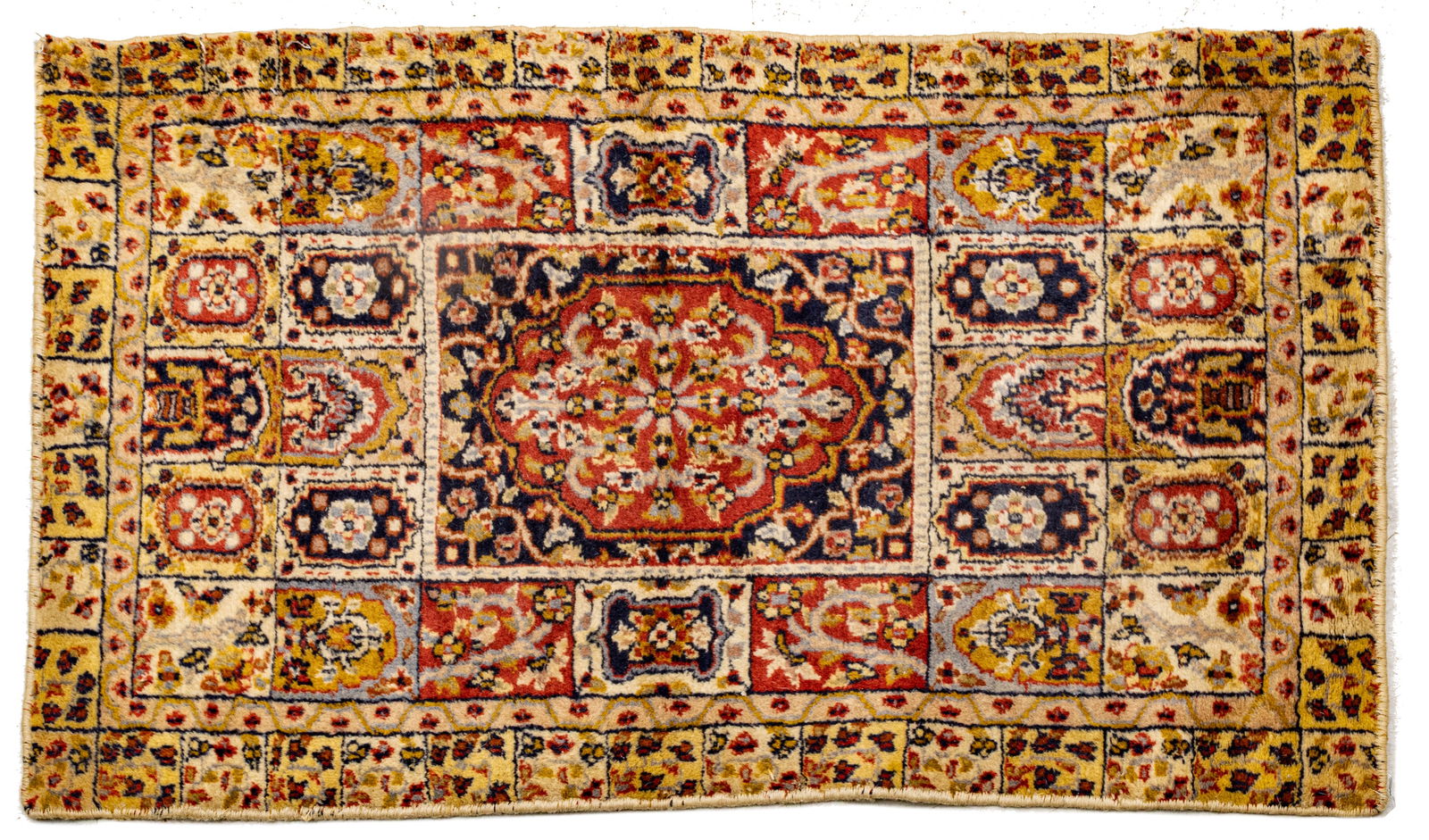 Persian Khorsan Handwoven Wool Mat, Ca. 1960, W 1' 9" L 2' 10": Persian Khorsan Handwoven Wool Mat, Ca. 1960, W 1' 9" L 2' 10" Central medallion surrounded by floral registers. Provenance: Property from the collection of Margarat Weerakoon, Oak Park, MI Dim