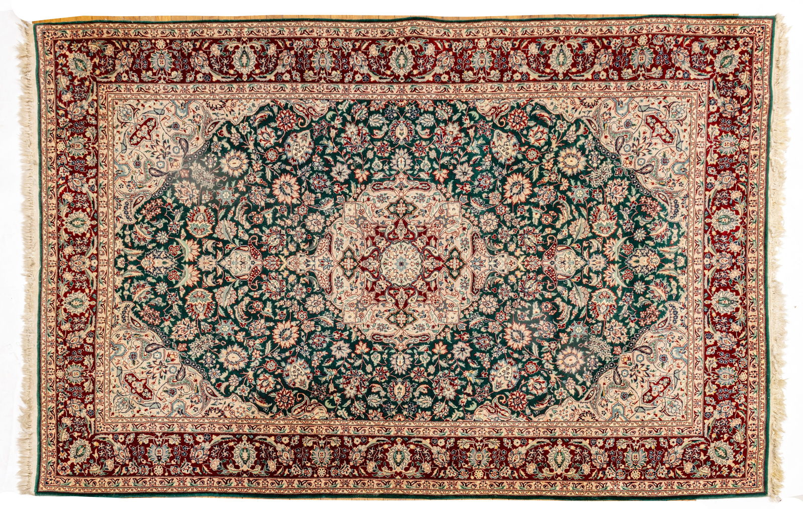 Hand Knotted Tabriz Style Wool Rug W 8' 10" L 5' 10": Hand Knotted Tabriz Style Wool Rug W 8' 10" L 5' 10" Provenance: Property from Franklin, MI private collectors. Dimensions: W 8'10" L 5'10"