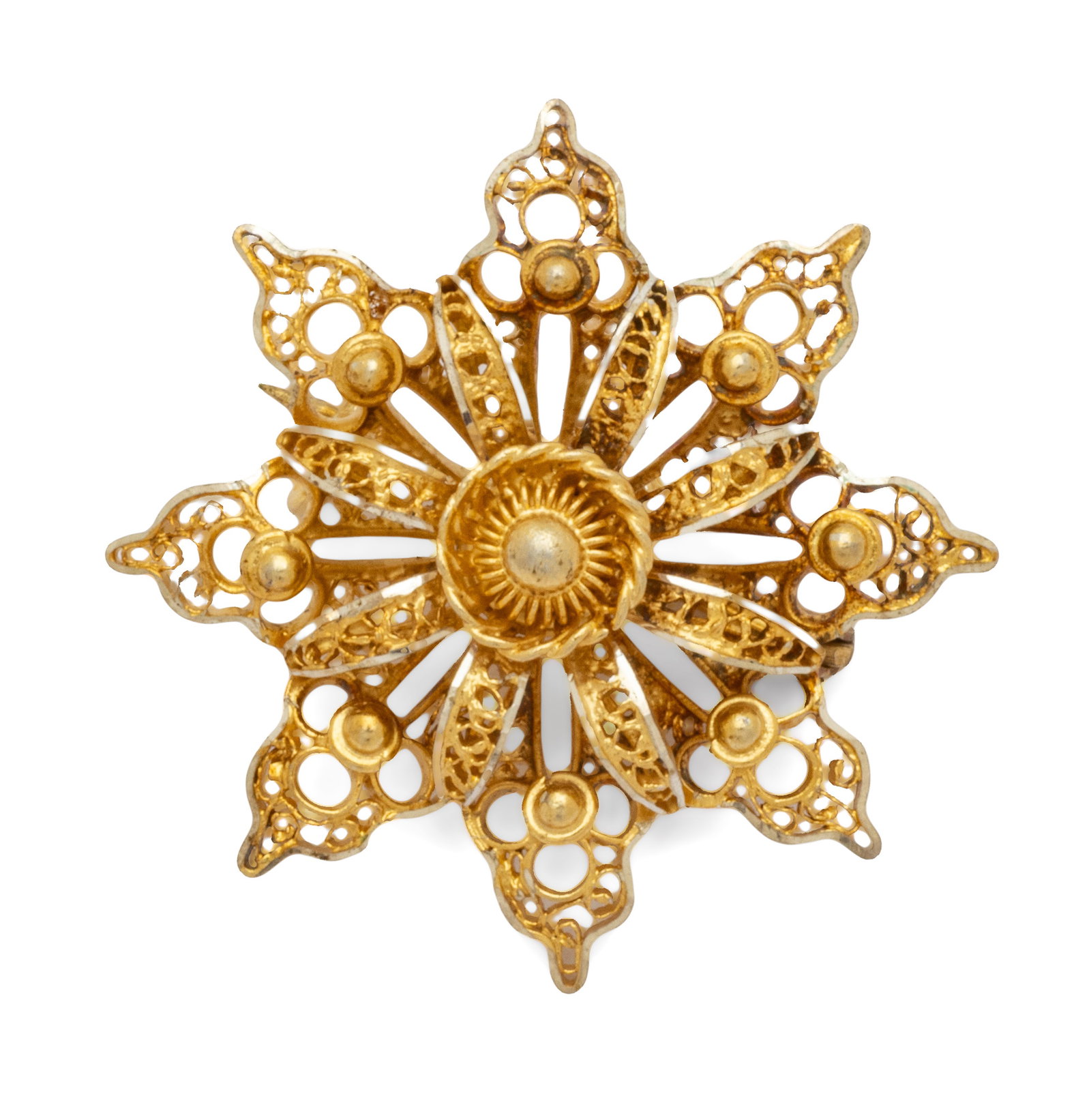 14K Circular Brooch Dia. 1" 2 g: 14K Circular Brooch Dia. 1" 2 g Eight rays, pierced. Dimensions: Dia 1" 2 g