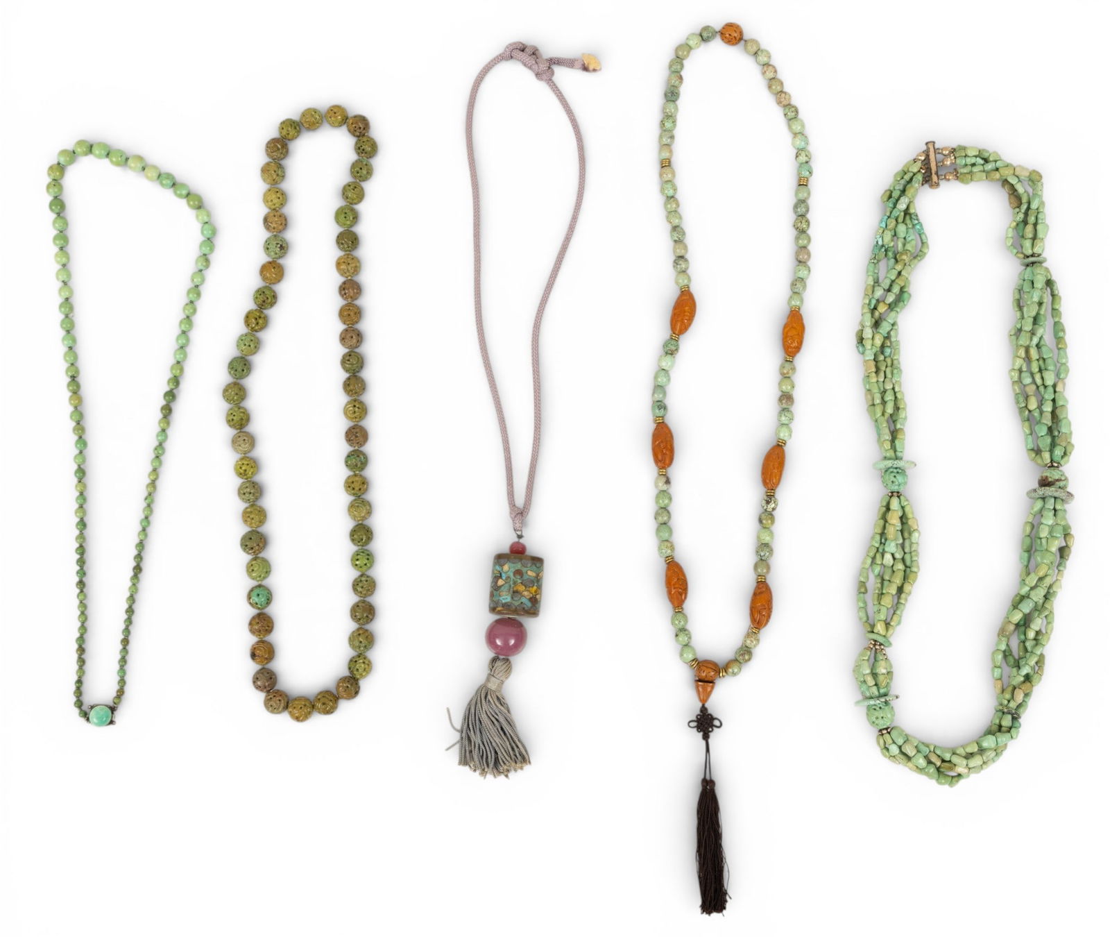 Five Turquoise, Wood, and Cloisonne Trade Bead Necklaces 5 PCS (1 of 5)