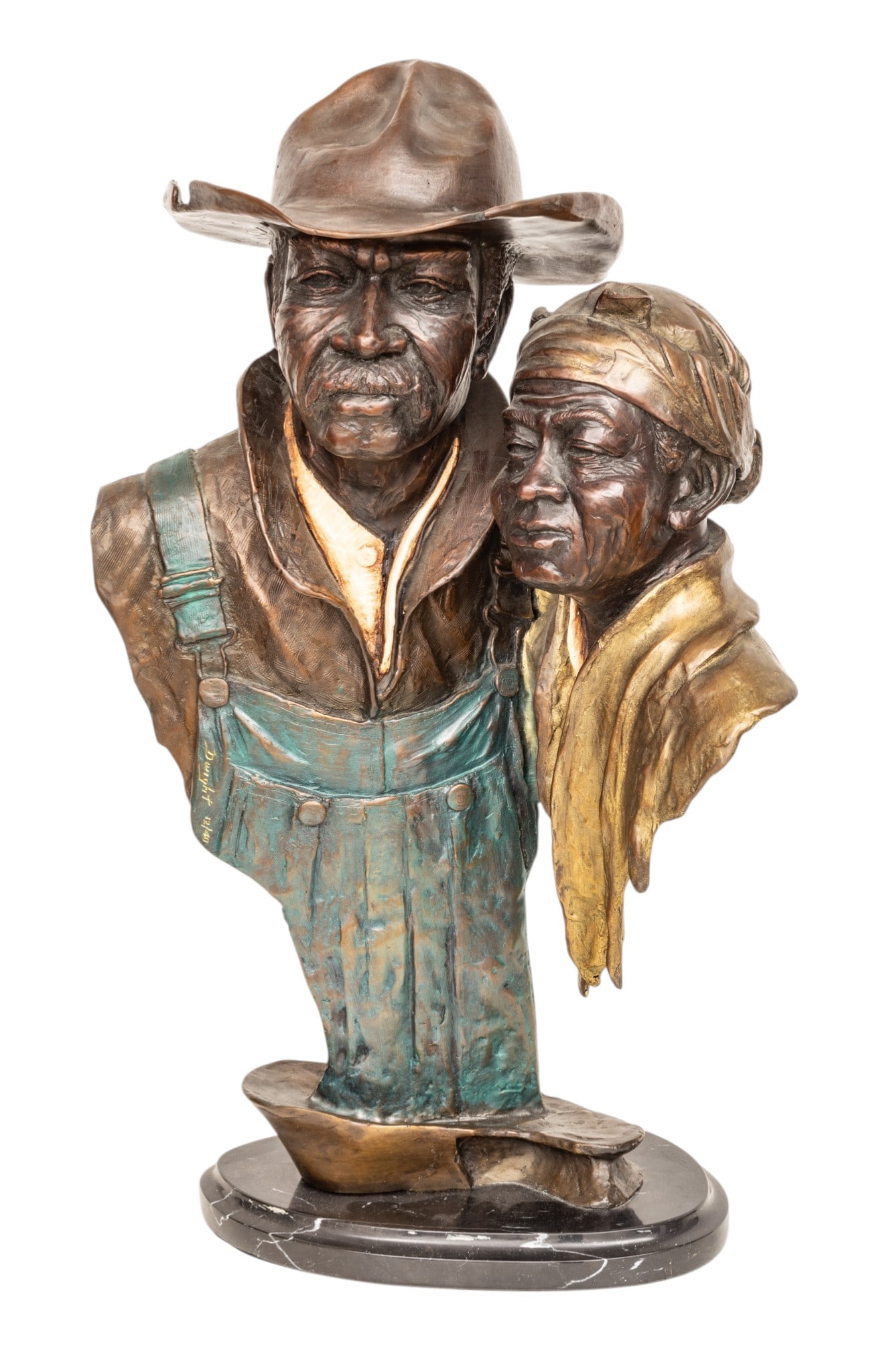 Ed Dwight (American, B. 1933) Original Bronze Sculpture 'Dirt Farmers', SN: 12/40, H 22" Dia. 14": Ed Dwight (American, B. 1933) Original Bronze Sculpture 'Dirt Farmers', SN: 12/40, H 22" Dia. 14" Signed and numbered 12/40. This limited edition patinated bronze sculpture depicts the quiet strength