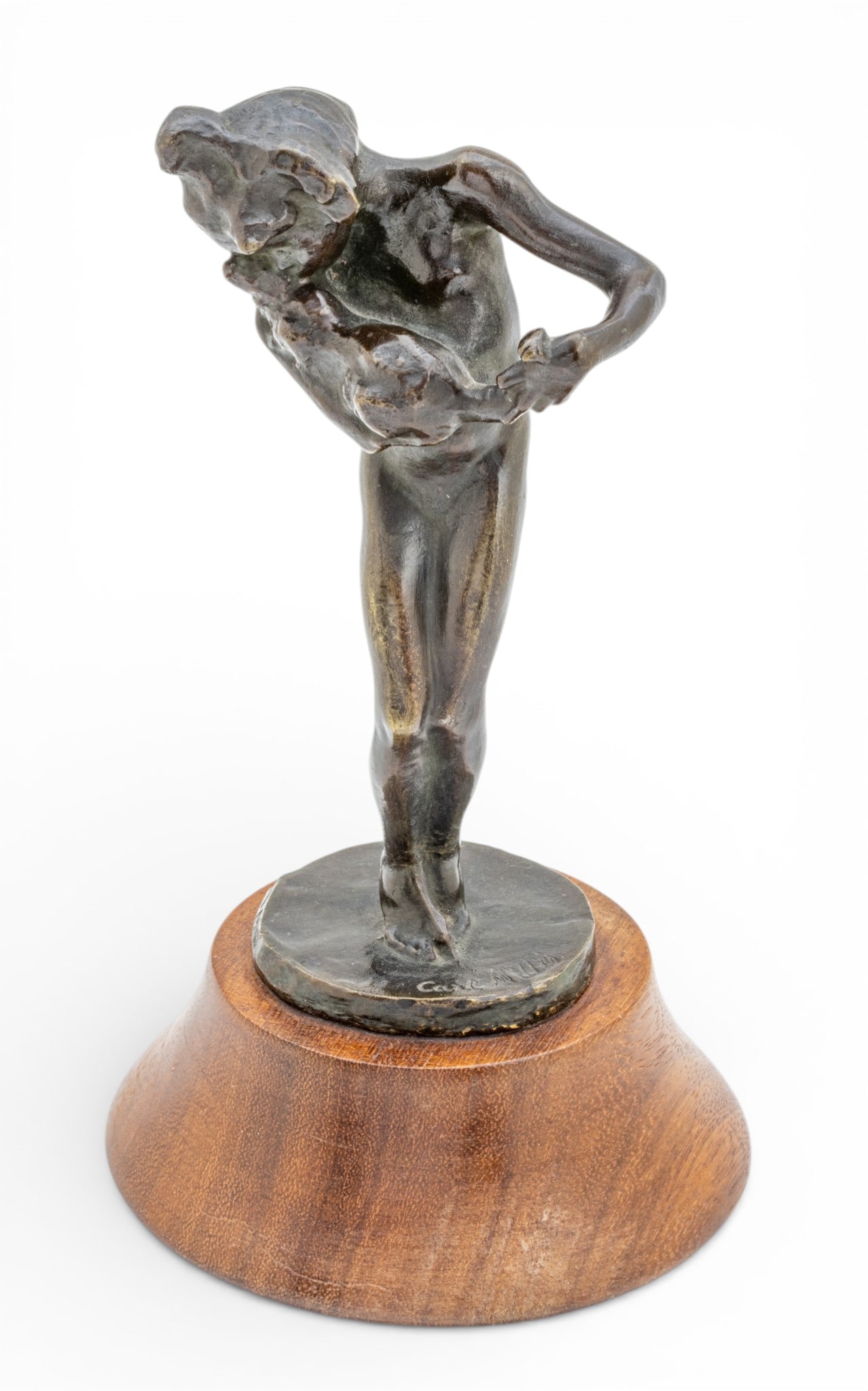 Carl Milles (Swedish, 1875-1955) Bronze Sculpture Early 20th C., 'Flicka Med Katt (Girl Kissing (1 of 8)