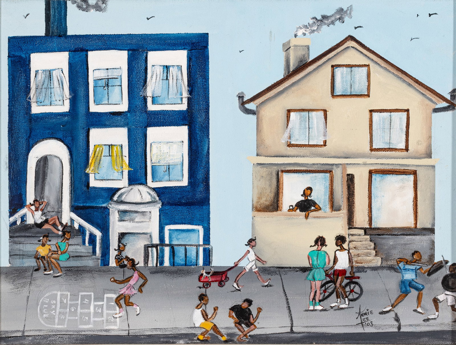 Annie Lee (American, 1935-2014) Oil on Canvas 2003, 'Hopscotch', H 12" W 16" W 18" Depth 22": Annie Lee (American, 1935-2014) Oil on Canvas 2003, 'Hopscotch', H 12" W 16" W 18" Depth 22" Signed and dated lower right. Provenance: Estate collection of William and Betty Brooks, Detroit, MI. Will