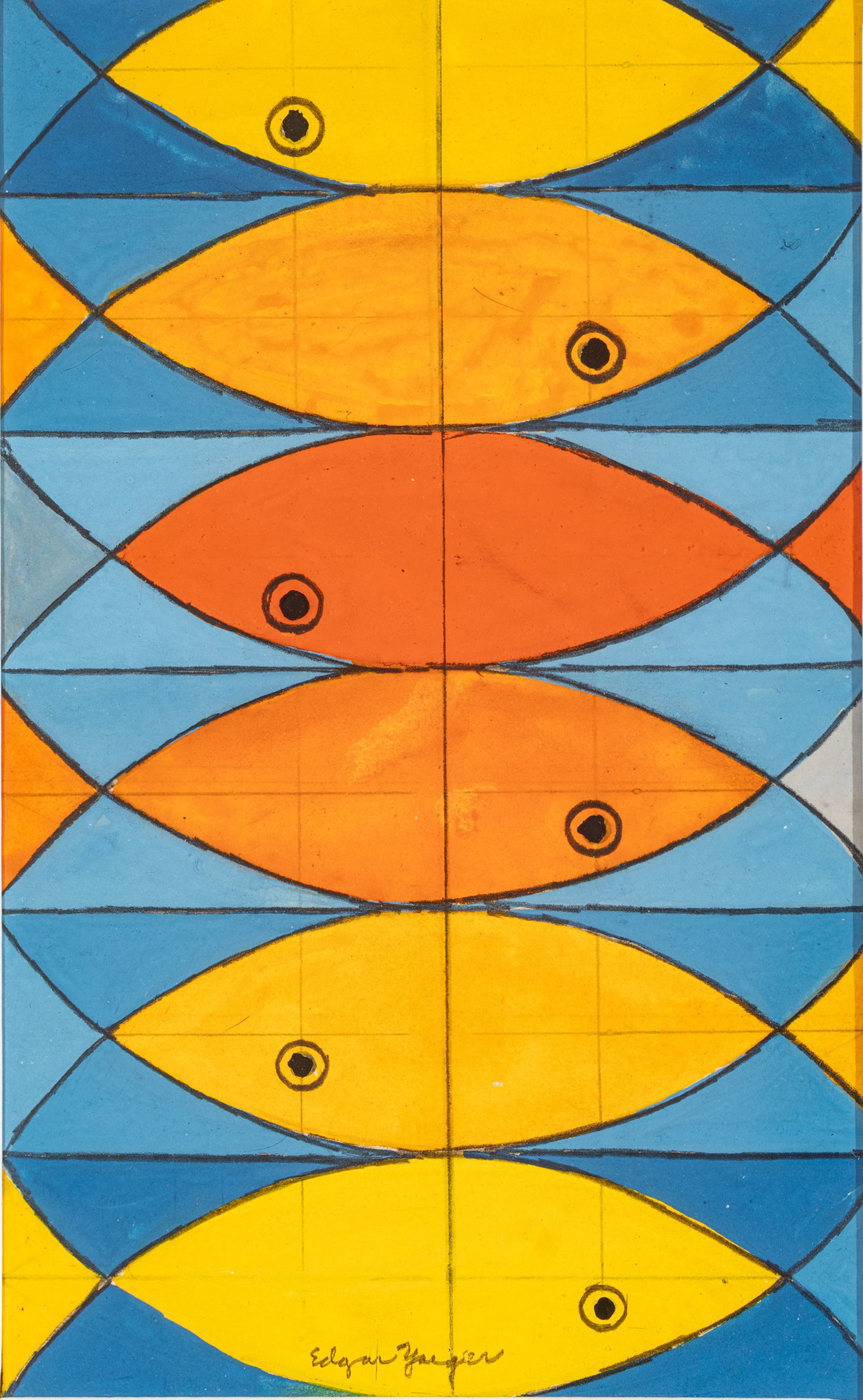 Edgar Louis Yaeger (American, 1904-1997) Gouache on Paper, 'Fish', H 7.5" W 5" (1 of 5)