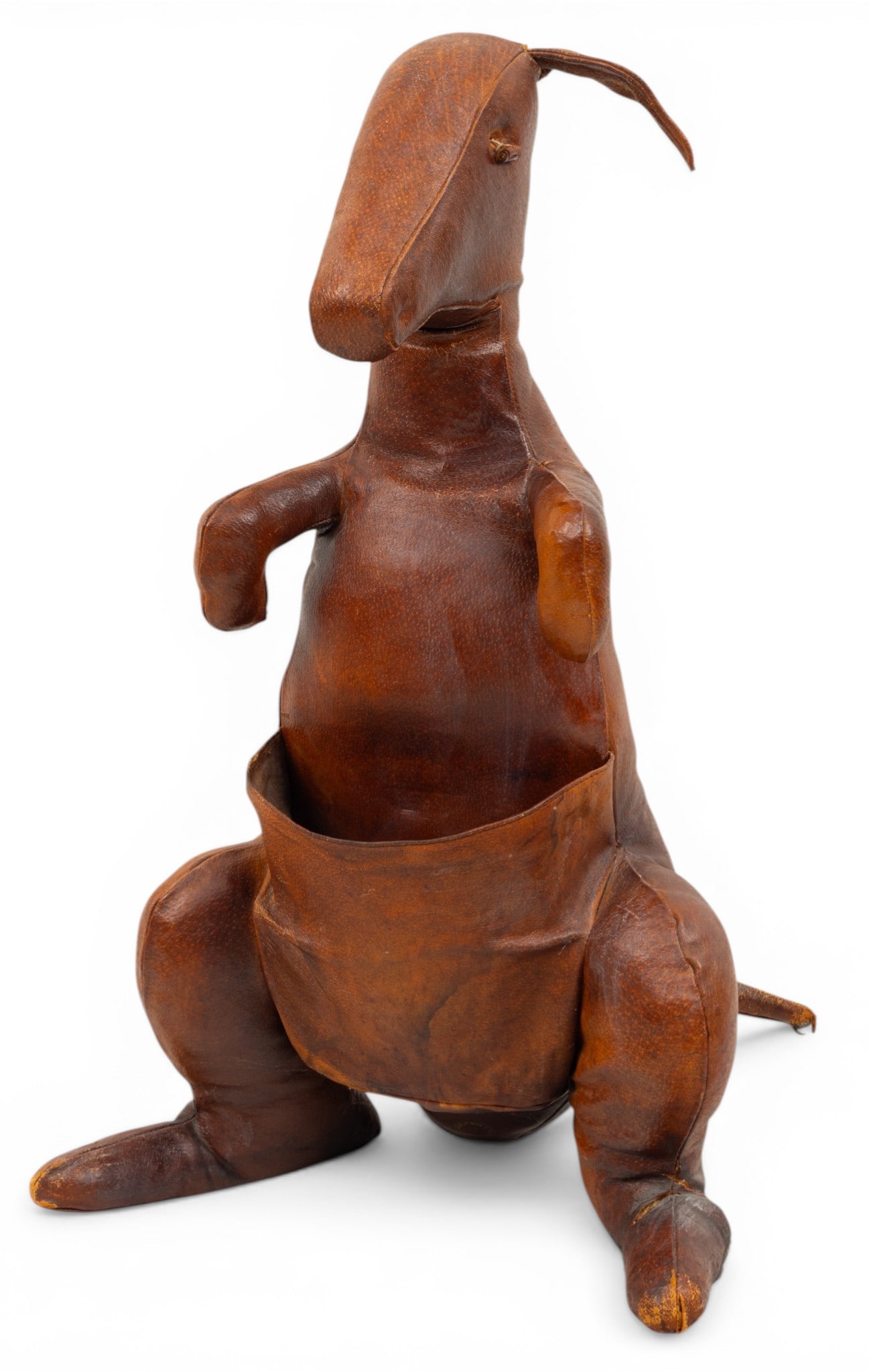 Abercrombie and Fitch Style Leather Kangaroo Magazine Holder, Ca. 1960, H 32" W 20" Depth 28" (1 of 8)