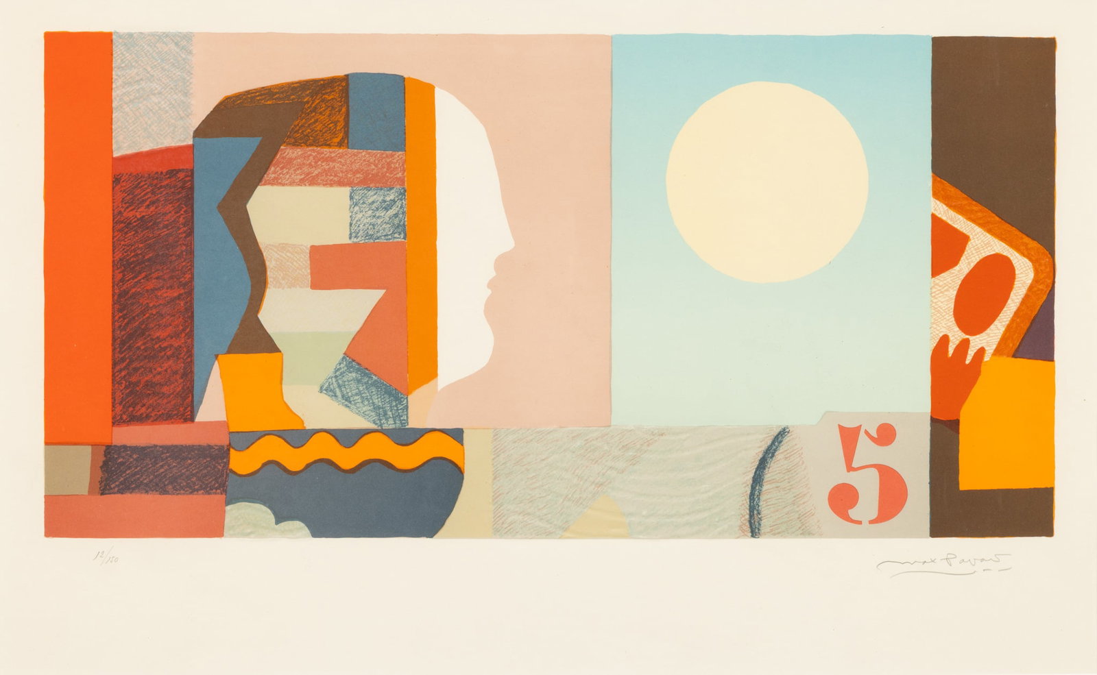 Max Pavant (French, 1911-1944) Lithograph on Wove Paper Geometric Abstract. SN: 12/150, H 15.5" W: Max Pavant (French, 1911-1944) Lithograph on Wove Paper Geometric Abstract. SN: 12/150, H 15.5" W 25.5" Frame Size: H 28" W 39" Pencil signed lower right. Numbered lower left. Dimensions: H 15.5