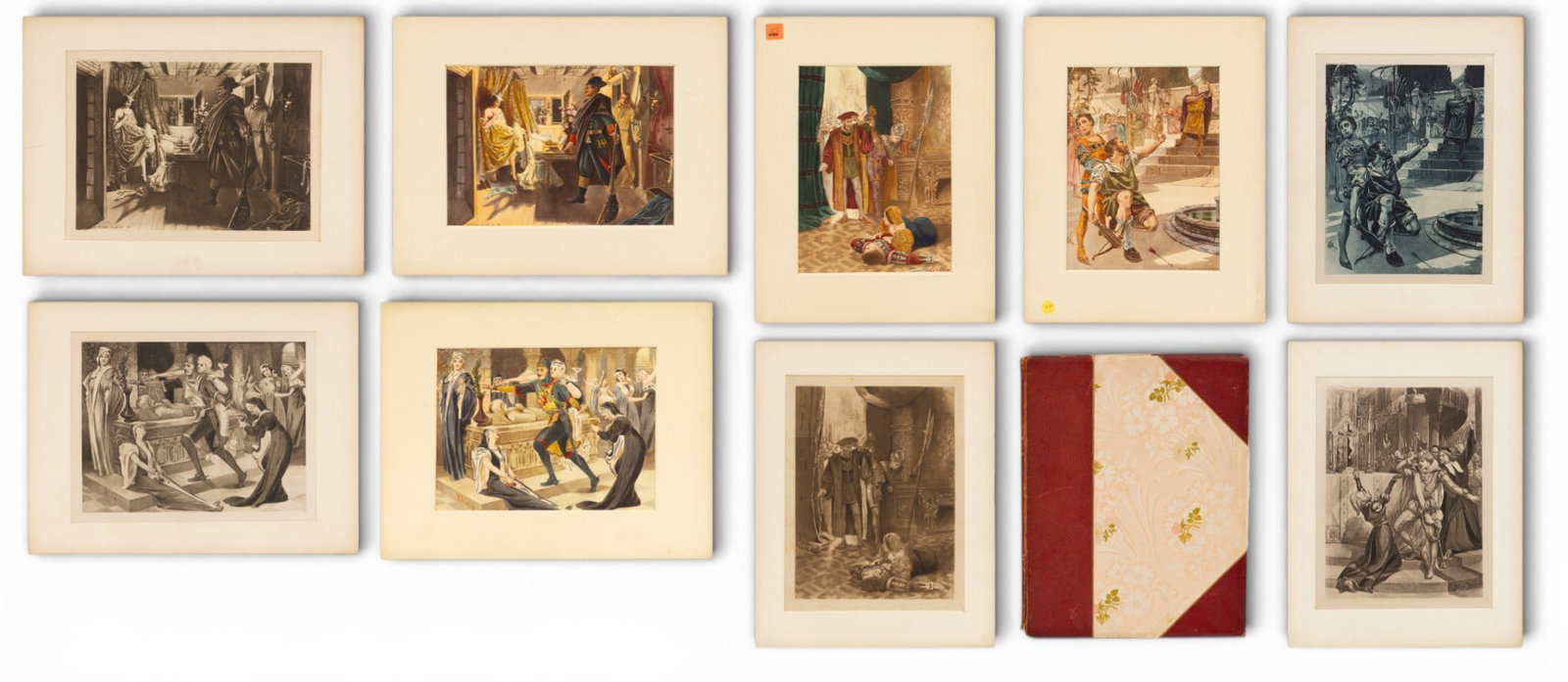 'The Great Operas', Verdi Edition, Section 9, Edited by James Buel, Societe Universelle Lyrique,: 'The Great Operas', Verdi Edition, Section 9, Edited by James Buel, Societe Universelle Lyrique, with Nine Additional Prints, 1899, H 18" W 14.5" Quarter leather bound in Moroccan red leather with flo