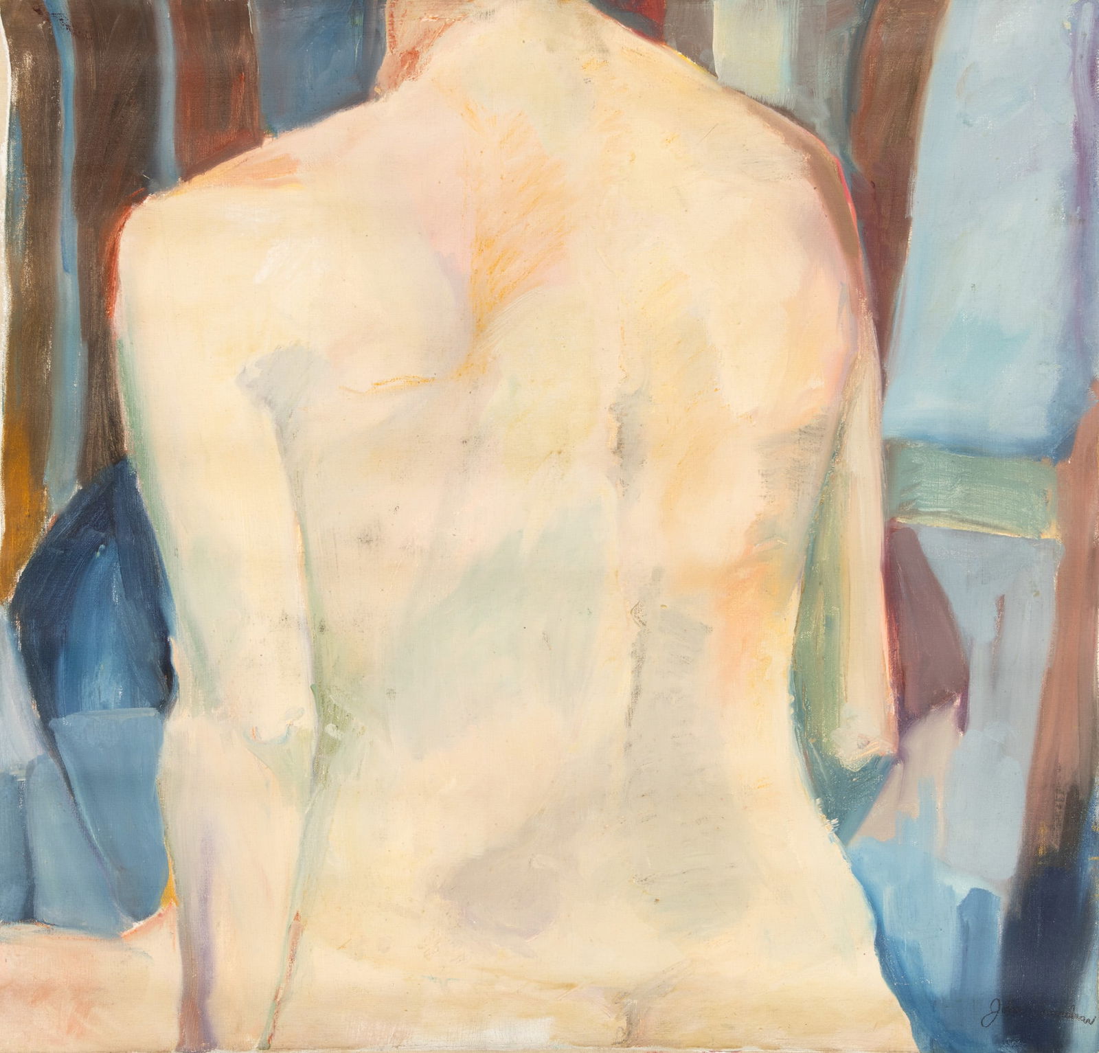 John Lawrence Beardman (American, 1937-2025) Oil on Canvas, Ca. 1970-1980, 'Female Nude', H 28" W: John Lawrence Beardman (American, 1937-2025) Oil on Canvas, Ca. 1970-1980, 'Female Nude', H 28" W 28" Signed lower right. Unframed. Depicting a female nude looking over her shoulder at the artist.&nbs