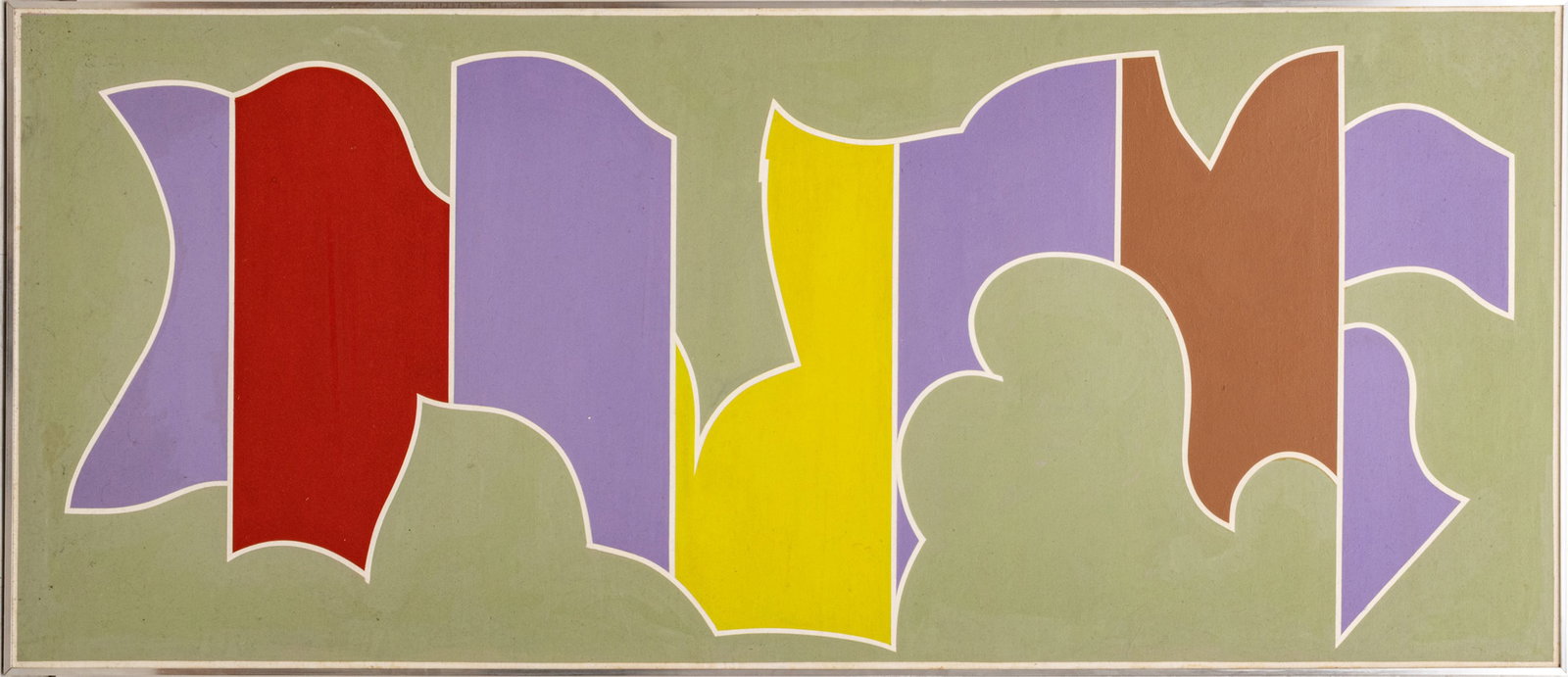 David J. Rubello (American, B. 1935) Acrylic on Canvas, 1973, 'Violet Dragon', H 36" W 74": David J. Rubello (American, B. 1935) Acrylic on Canvas, 1973, 'Violet Dragon', H 36" W 74" Signed, dated, titled and inscribed on the verso "Rubello 73, Progression N. Grey Series, Ann Arbor, Violet D