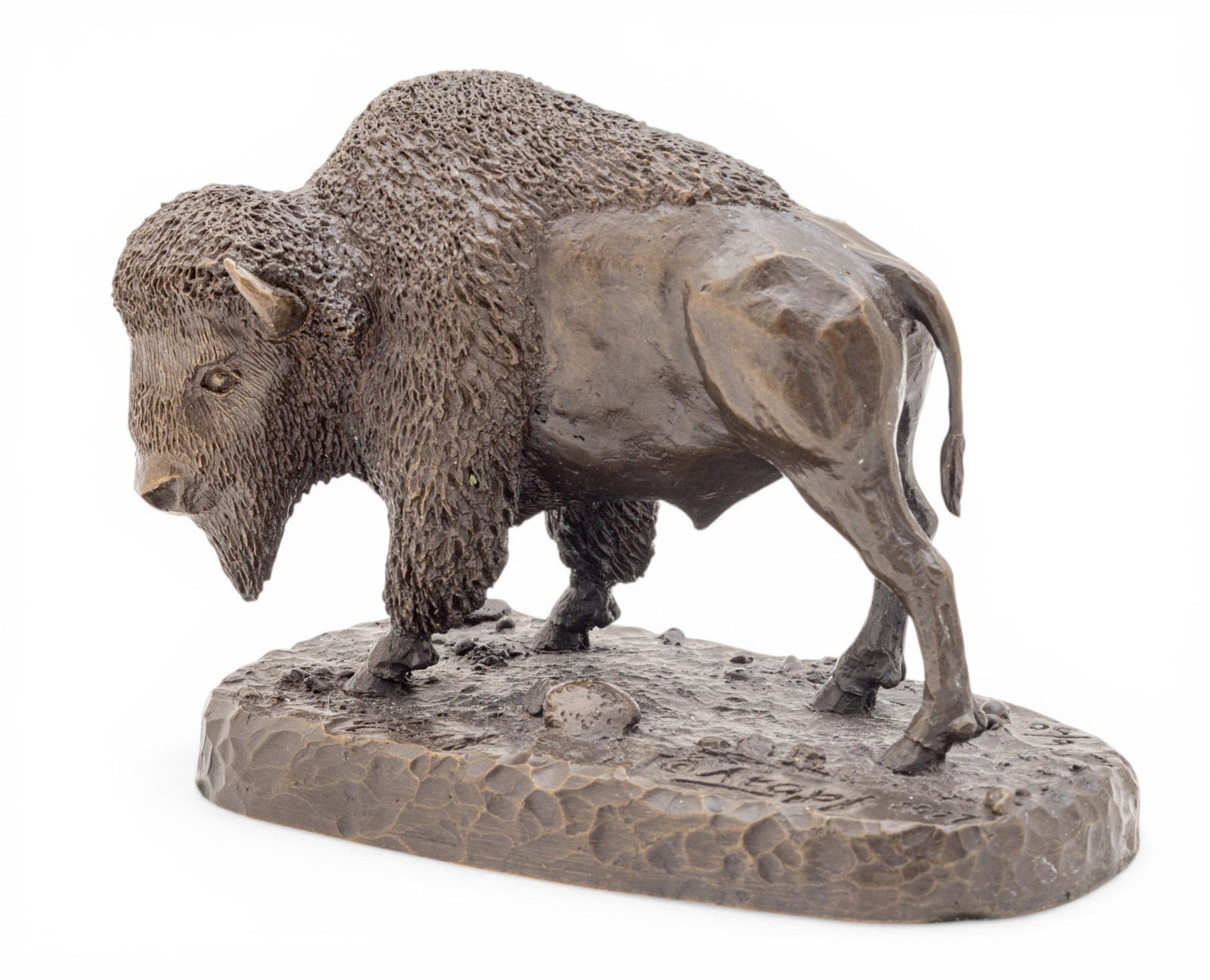 Paul Krapf (American, B. 1927) Original Bronze Sculpture of a Buffalo 1977, 'Buf', H 3" W 2" L 3.75": Paul Krapf (American, B. 1927) Original Bronze Sculpture of a Buffalo 1977, 'Buf', H 3" W 2" L 3.75" Signed, titled, dated, and numbered 6/50. Depicting a plains buffalo. Provenance: Collection