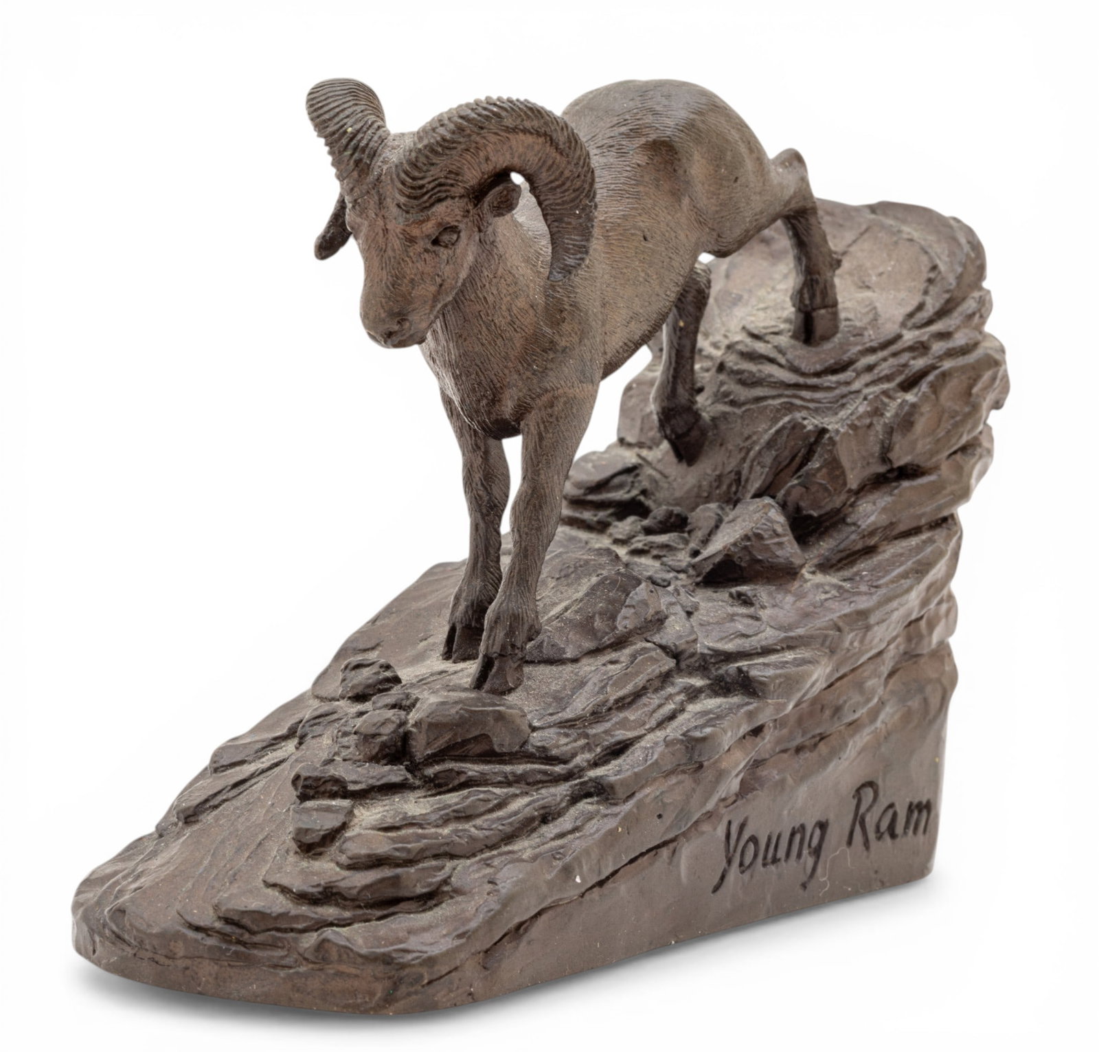 Paul Krapf (American, B. 1927) Bronze Sculpture of Rocky Mountain Bighorn Sheep 3/30, 'Young Ram', H: Paul Krapf (American, B. 1927) Bronze Sculpture of Rocky Mountain Bighorn Sheep 3/30, 'Young Ram', H 3.25" W 1.75" L 4" Signed, titled, dated, and numbered. Depicting a Rocky Mountain Big Horn Sheep w