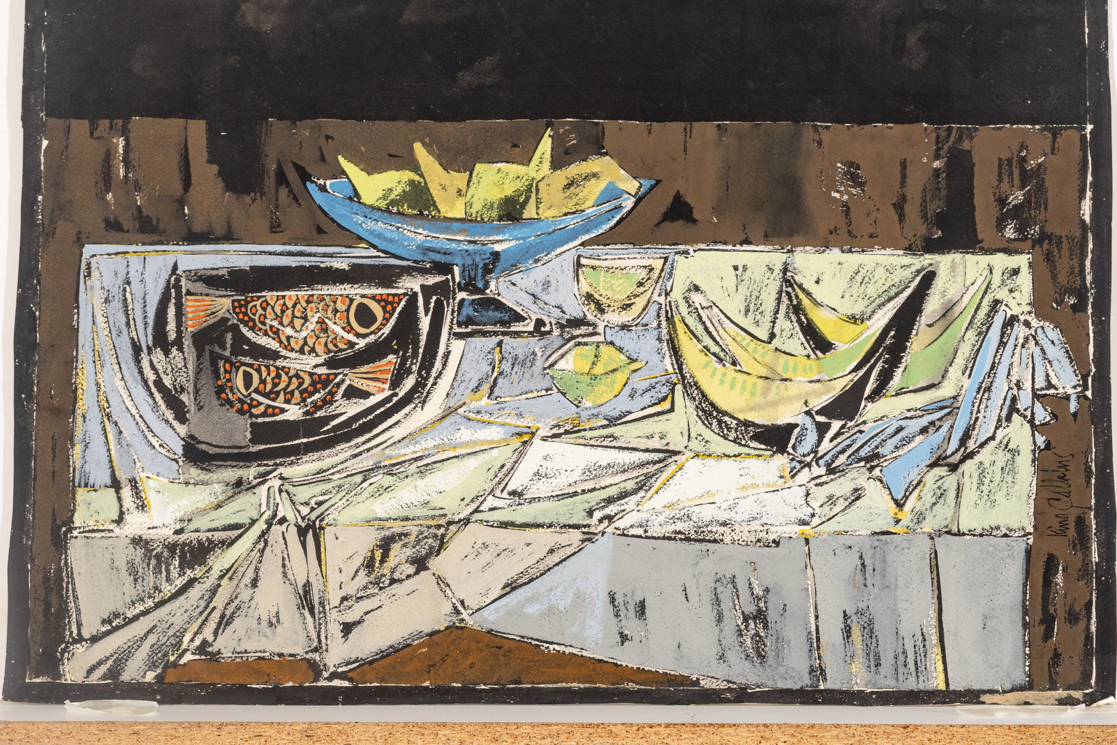 Kingsley (King) Calkins (American/Michigan, 1917-2004) Mixed Media on Paper 'Table Blanche': Kingsley (King) Calkins (American/Michigan, 1917-2004) Mixed Media on Paper 'Table Blanche' Signed and titled verso. Provenance: Property from a Royal Oak, MI private collector. Dimensions: