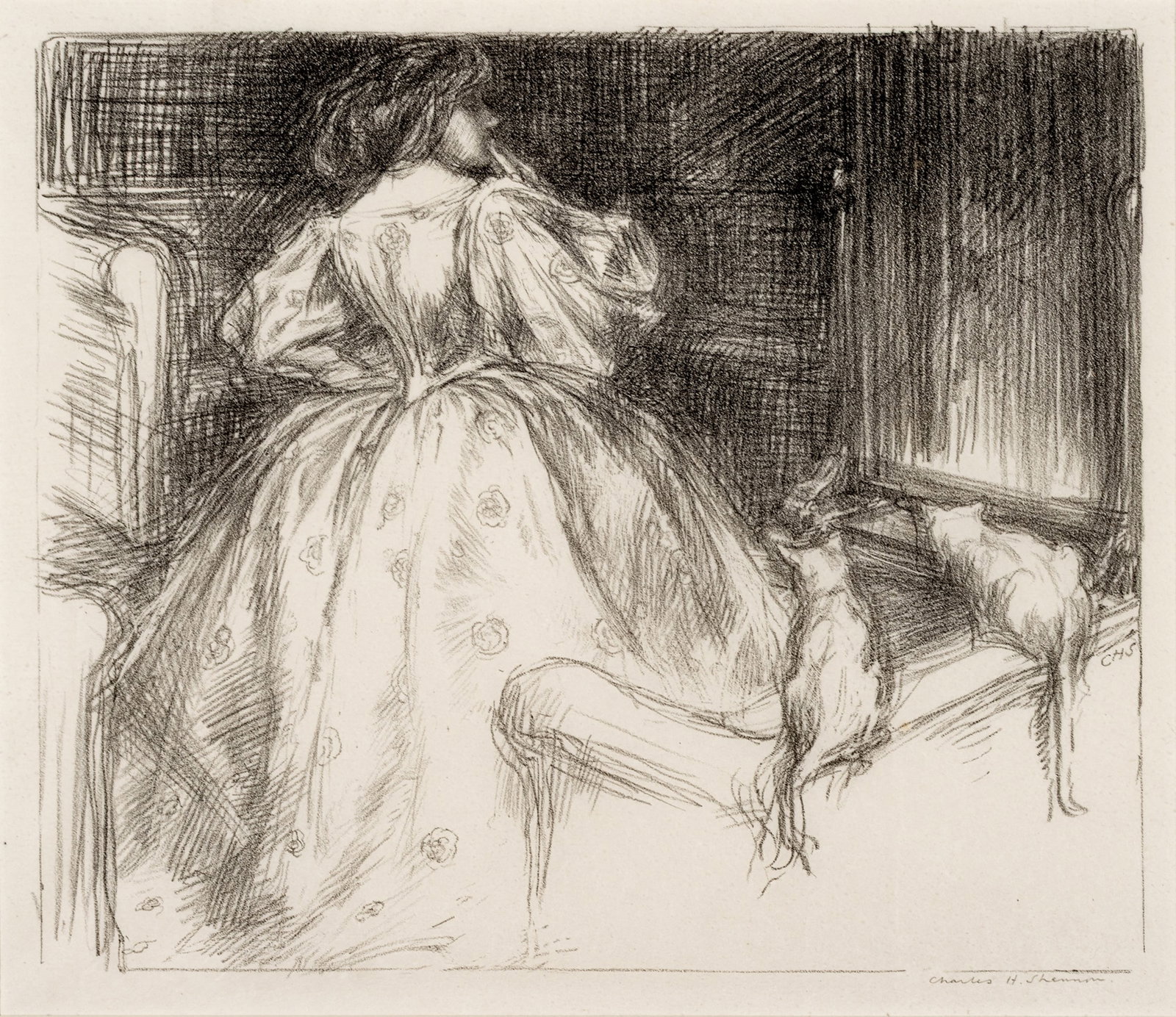 Charles Haslewood Shannon (British, 1863-1937) Lithograph Drawn on the Stone, Printed on Paper 1894,: Charles Haslewood Shannon (British, 1863-1937) Lithograph Drawn on the Stone, Printed on Paper 1894, 'Biondina', H 8.25" W 10" Signed in pencil lower right, one of about 50 proofs, with margins. Prove