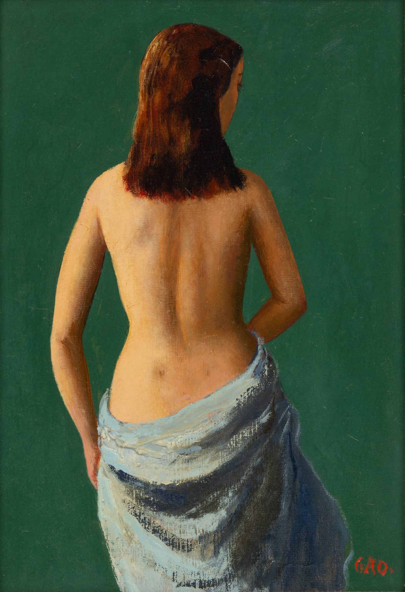 Gladys Rockmore Davis (American, 1901-1967) Oil on Canvas Semi Nude Woman 20th C., H 15.5" W 10.5": Gladys Rockmore Davis (American, 1901-1967) Oil on Canvas Semi Nude Woman 20th C., H 15.5" W 10.5" Frame Size: H 20.75" W 16" Signed lower right. framed. Garelick's Gallery, Detroit label. Dimensions: