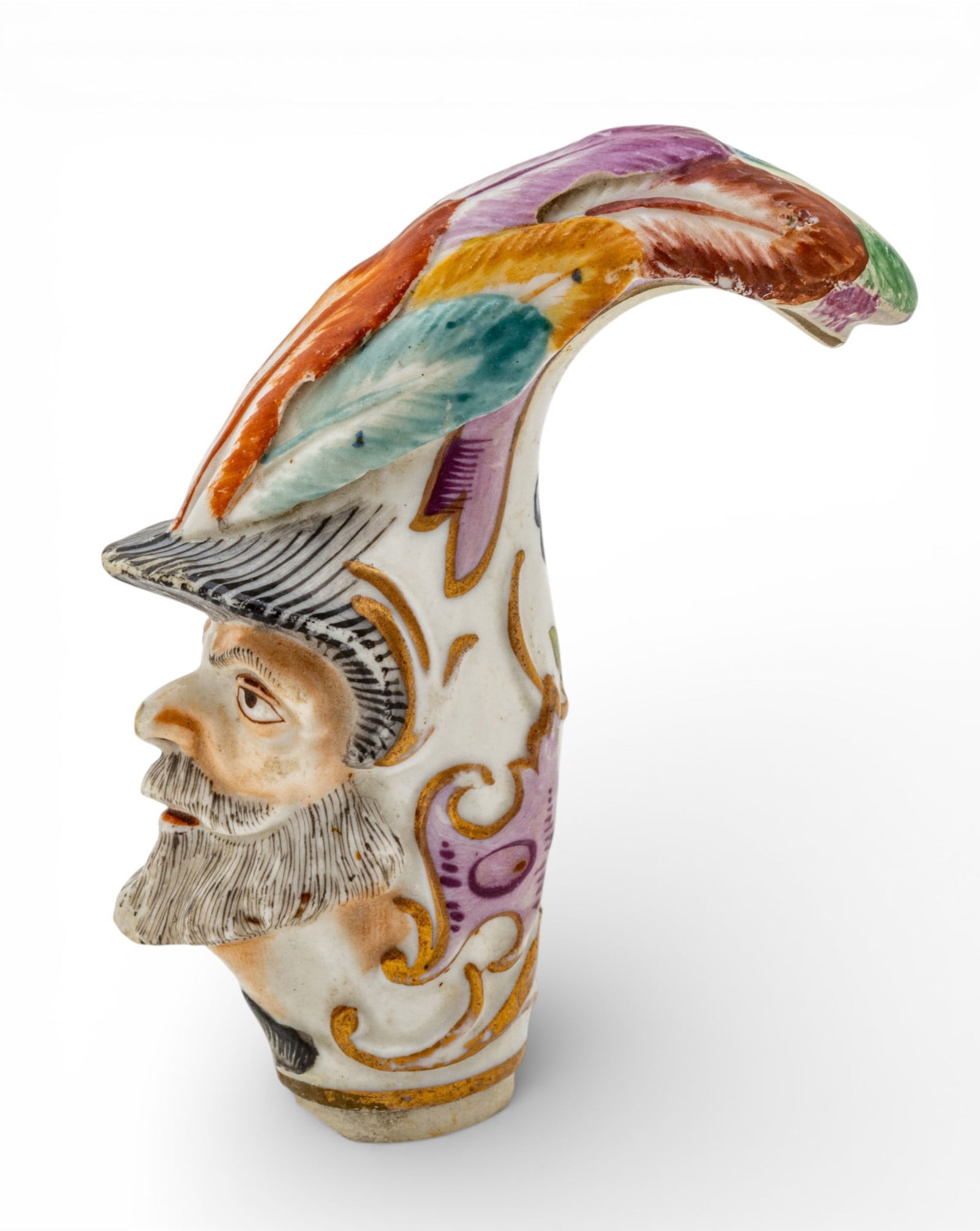 Capodimonte Napolionic Porcelain Soldier Bust Walking Stick Handle 19th. C, H 3.5" W 3" 1 PC: Capodimonte Napolionic Porcelain Soldier Bust Walking Stick Handle 19th. C, H 3.5" W 3" 1 PC Napoleonic DiPietro soldier bust is carefully painted in high detail. "Soldiers from Napoleon Bonaparte's a