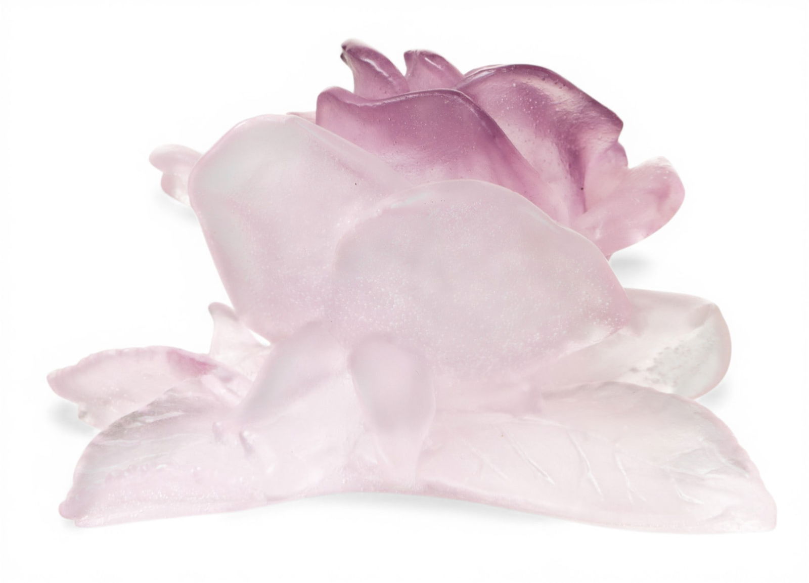 Daum (France) Pate De Verre Rose, H 2" W 4" Depth 3.5": Daum (France) Pate De Verre Rose, H 2" W 4" Depth 3.5" Inscribed Daum France at the underside. Provenance: Property of a Troy, MI private collector Dimensions: H 2" W 4" Depth 3.5"