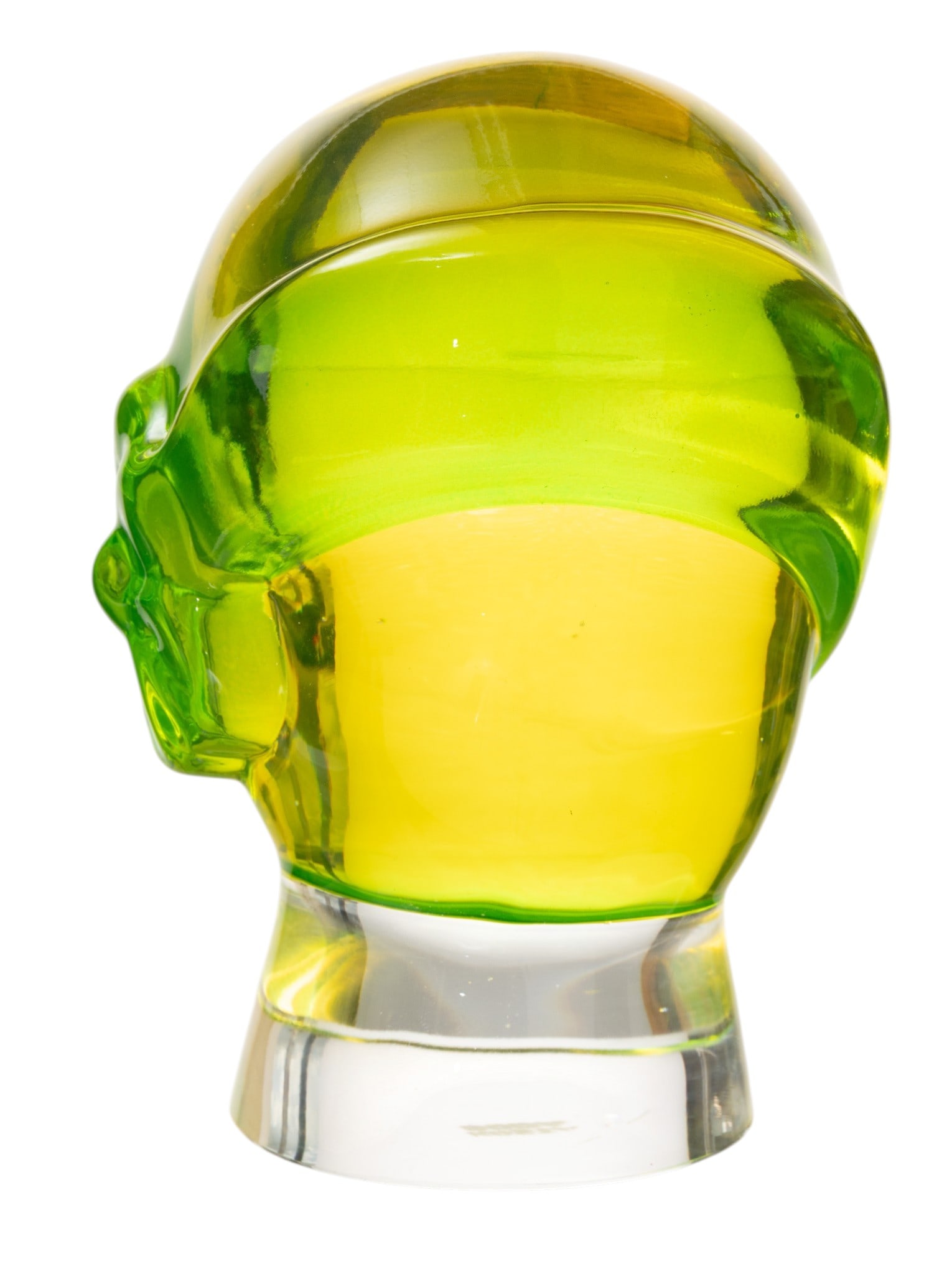 Kjell Engman for Kosta Boda (Swedish) Crystal Sculpture 20th Cent., 'Hat Parade Bell Catwalk', H: Kjell Engman for Kosta Boda (Swedish) Crystal Sculpture 20th Cent., 'Hat Parade Bell Catwalk', H 4.5" W 3" Green to clear, marked on underside. Provenance: Property of a Troy, MI private collec