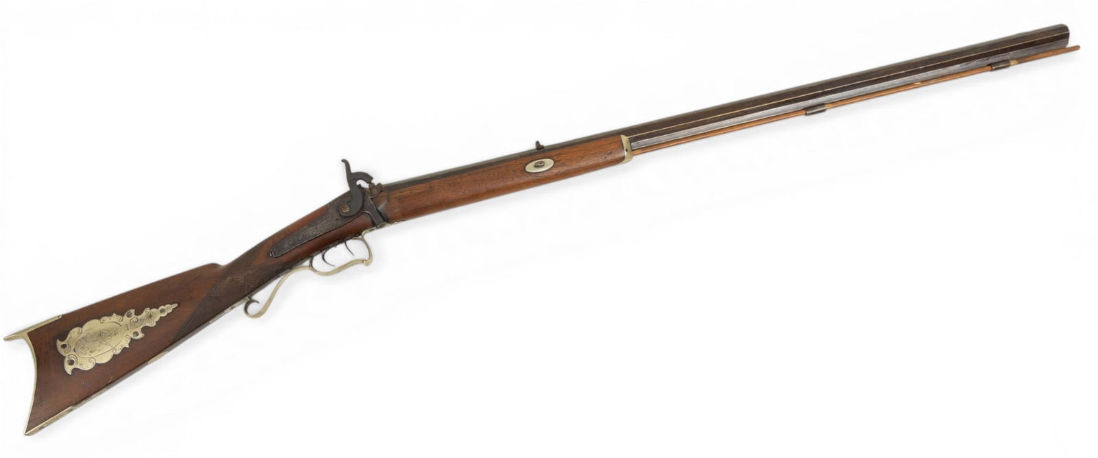 Pennsylvania Half-Stock Percussion Cap Rifle with Butterfield's Patent Lock, Mid 19th C., L 51": Pennsylvania Half-Stock Percussion Cap Rifle with Butterfield's Patent Lock, Mid 19th C., L 51" Half-stock Pennsylvania rifle converted to percussion cap with a Butterfield's patent self-priming