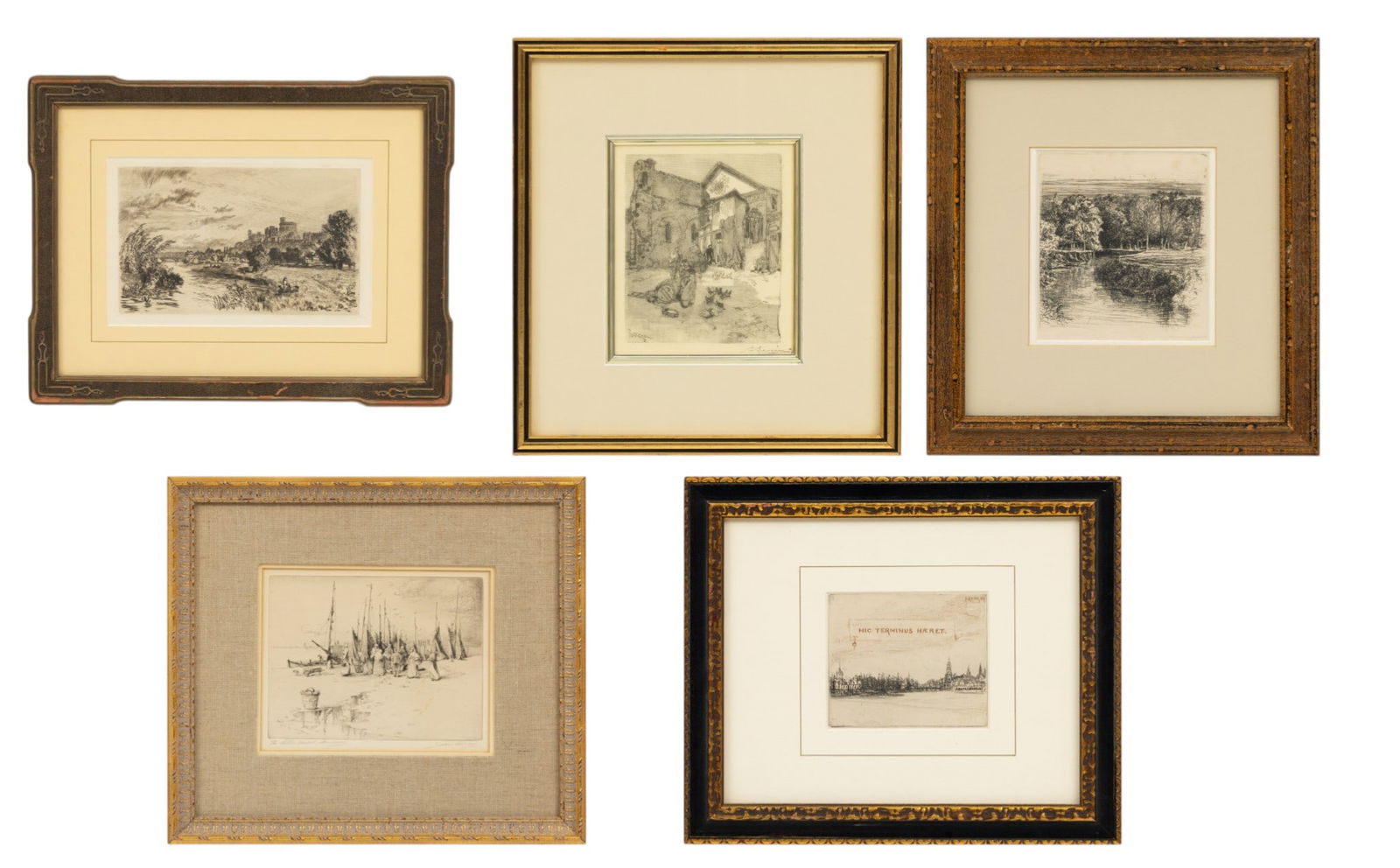 Auguste Louis Lepere (French, 1849-1918) Sir Francis Seymour Haden (2); Alfred Dawson (British);: Auguste Louis Lepere (French, 1849-1918) Sir Francis Seymour Haden (2); Alfred Dawson (British); Henry Jackson Simpson Wood Engraving; Etchings 19th Century, 'St. Julien Le Pauvre; Amstelodamum; Winds