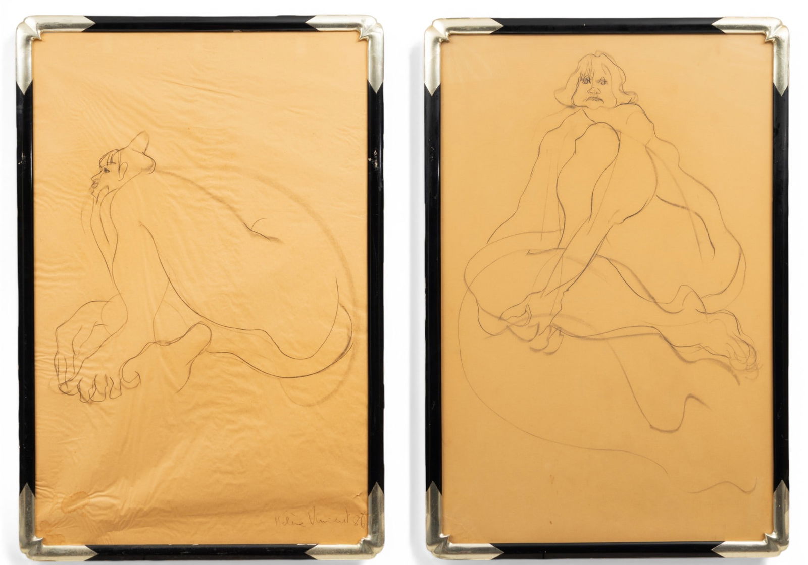 Helene Vincent (American) 20th/21st Century Charcoal on Paper 1986, 'Nude Studies', H 39" W 25.5" 2: Helene Vincent (American) 20th/21st Century Charcoal on Paper 1986, 'Nude Studies', H 39" W 25.5" 2 PCS Each signed and dated. Provenance: Property from the collection of renowned American cookbook a