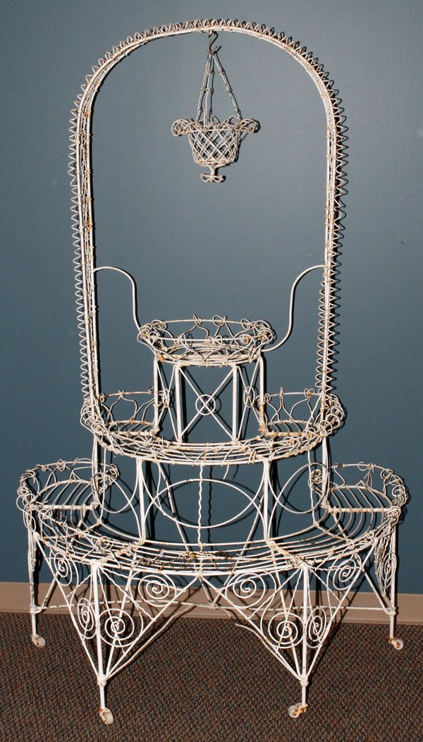 ANTIQUE WIRE TIERED PLANT STAND, 1900C, H 60" Jun 14, 2013