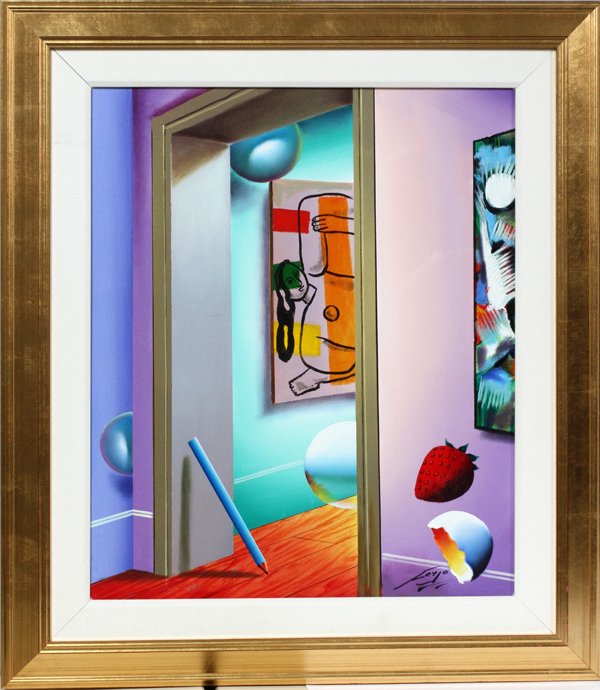 FERJO OIL ON CANVAS, DOORWAY WITH PAINTINGS: FERJO (BRAZILIAN B. 1946), OIL ON CANVAS, 24" X 20", DOORWAY WITH PAINTINGS:Signed lower right; framed. Also known as Fernando De Jesus Olivera.