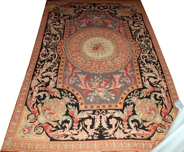 AUBUSSON STYLE RUG, MACHINE MADE, 5' 4" X 8' 7": AUBUSSON STYLE RUG, MACHINE MADE, 5' 4" X 8' 7":103" X 64", antiqued in England From the Estate of Charles Chevalier, Mt Clemens, Mi.