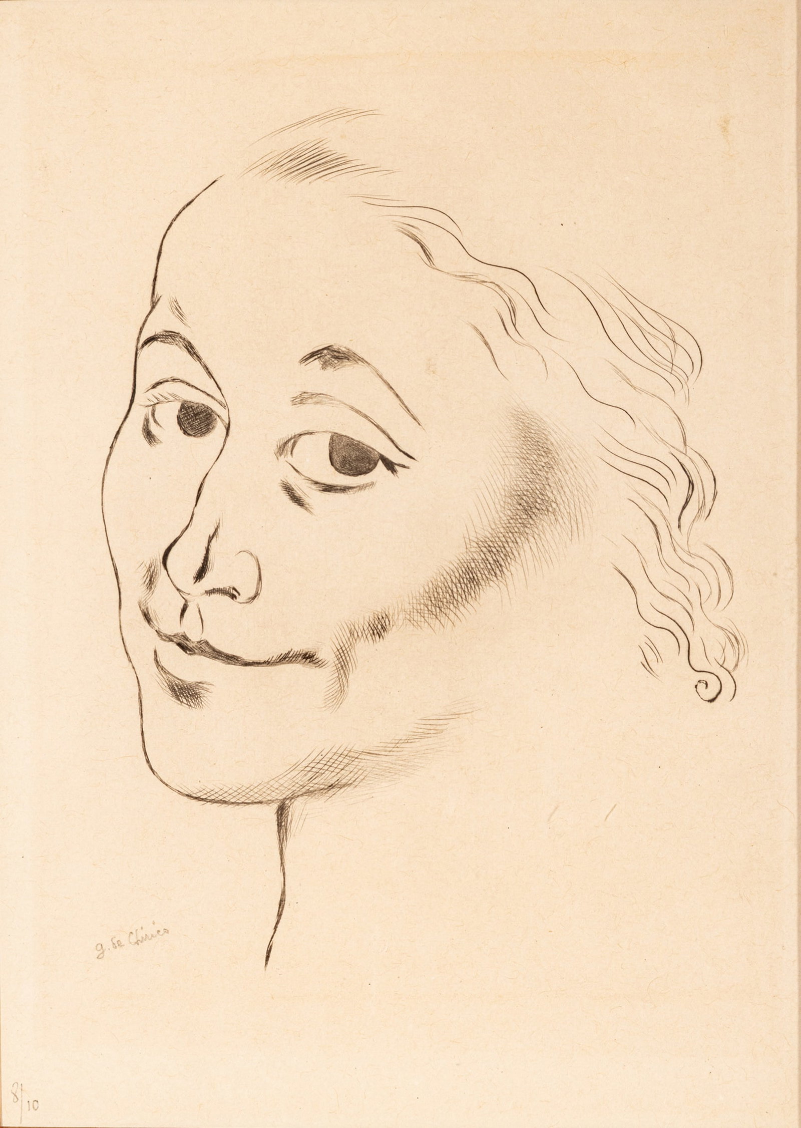 Giorgio De Chirico (Italian, 1888-1978) Drypoint on Hand Made Chinese Paper 1929, 'Ritratto Di Maria (1 of 6)