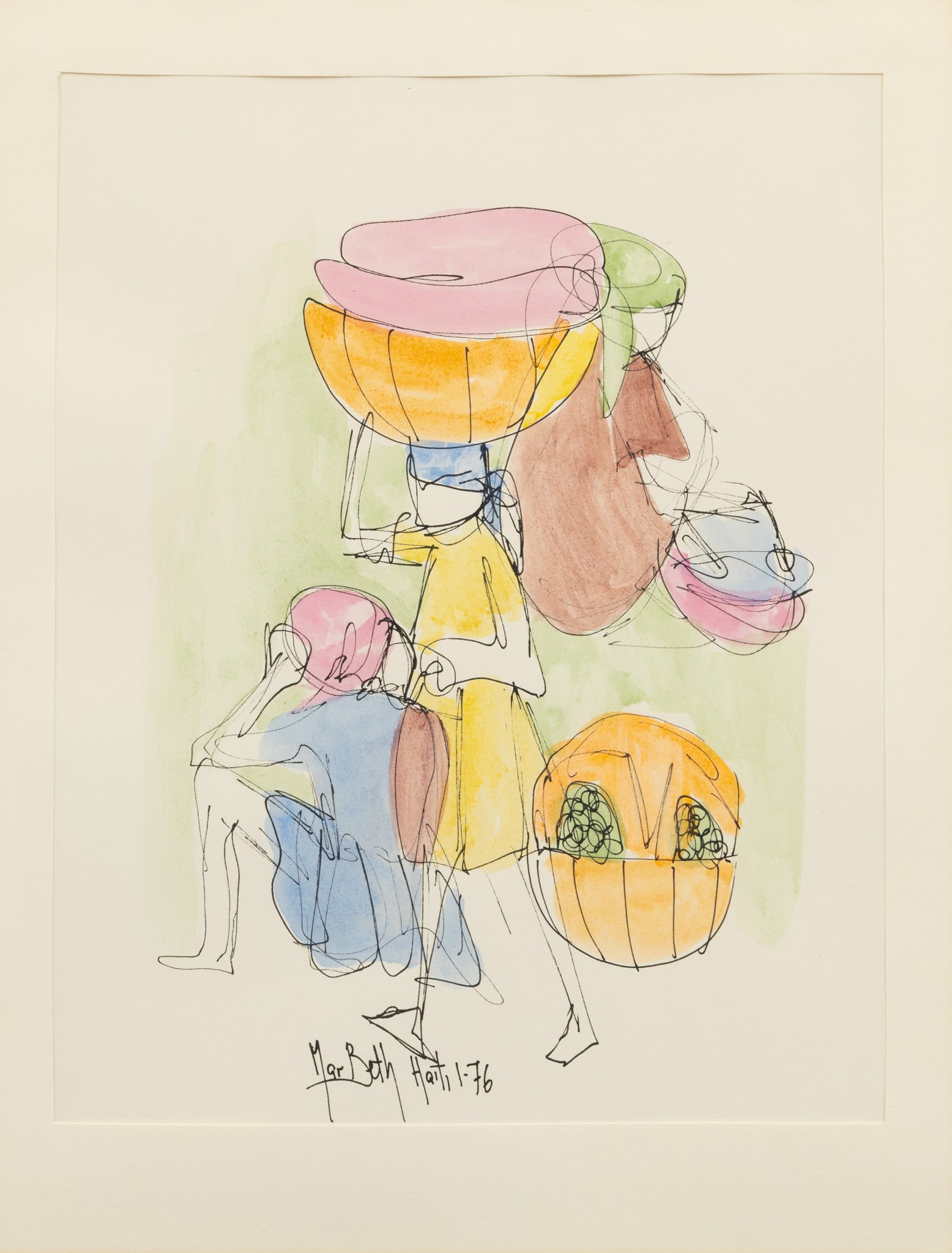 MarBeth Watercolor and Ink 1976, H 13" W 10" (1 of 4)