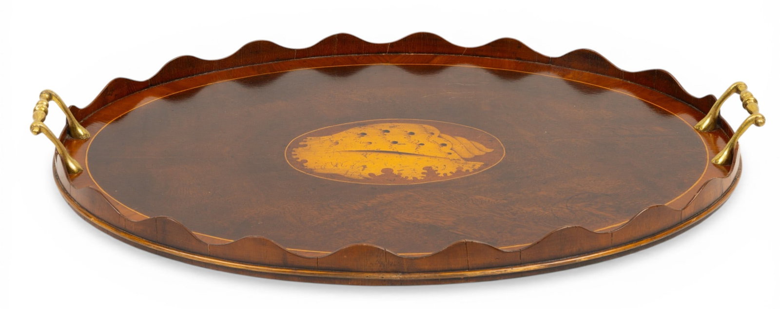 Inlaid Mahogany Tray 20th C., H 2" W 23.25" Depth 16.25" (1 of 2)