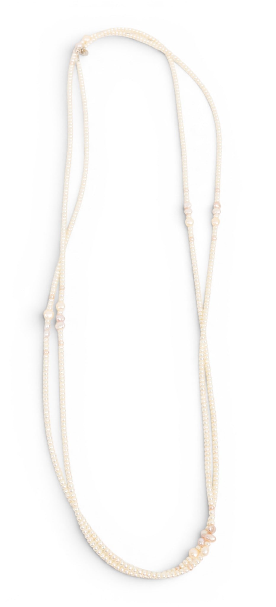 Iridesse by Tiffany & Co. Pearl Necklace L 38": Iridesse by Tiffany & Co. Pearl Necklace L 38" With a sterling silver clasp. Marked Iridesse / Hong Kong / 925. Includes Iridesse dust cover. Provenance: From the Estate of Frank Isbey, by 