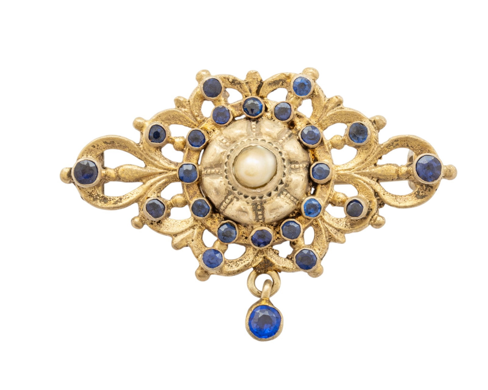 Austro Hungary Bar Pin, Blue Stones 1920, W 1.5" 6 g 1 PC (1 of 5)